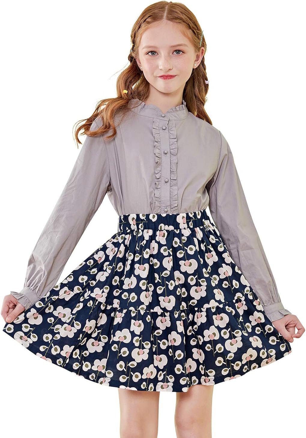 SOLOCOTE Girls White Blouse Ruffle Long Sleeve Button Down Shirts Princess Cotton Loose Soft Tops Spring and Summer 3-14Y: Clothing, Shoes & Jewelry