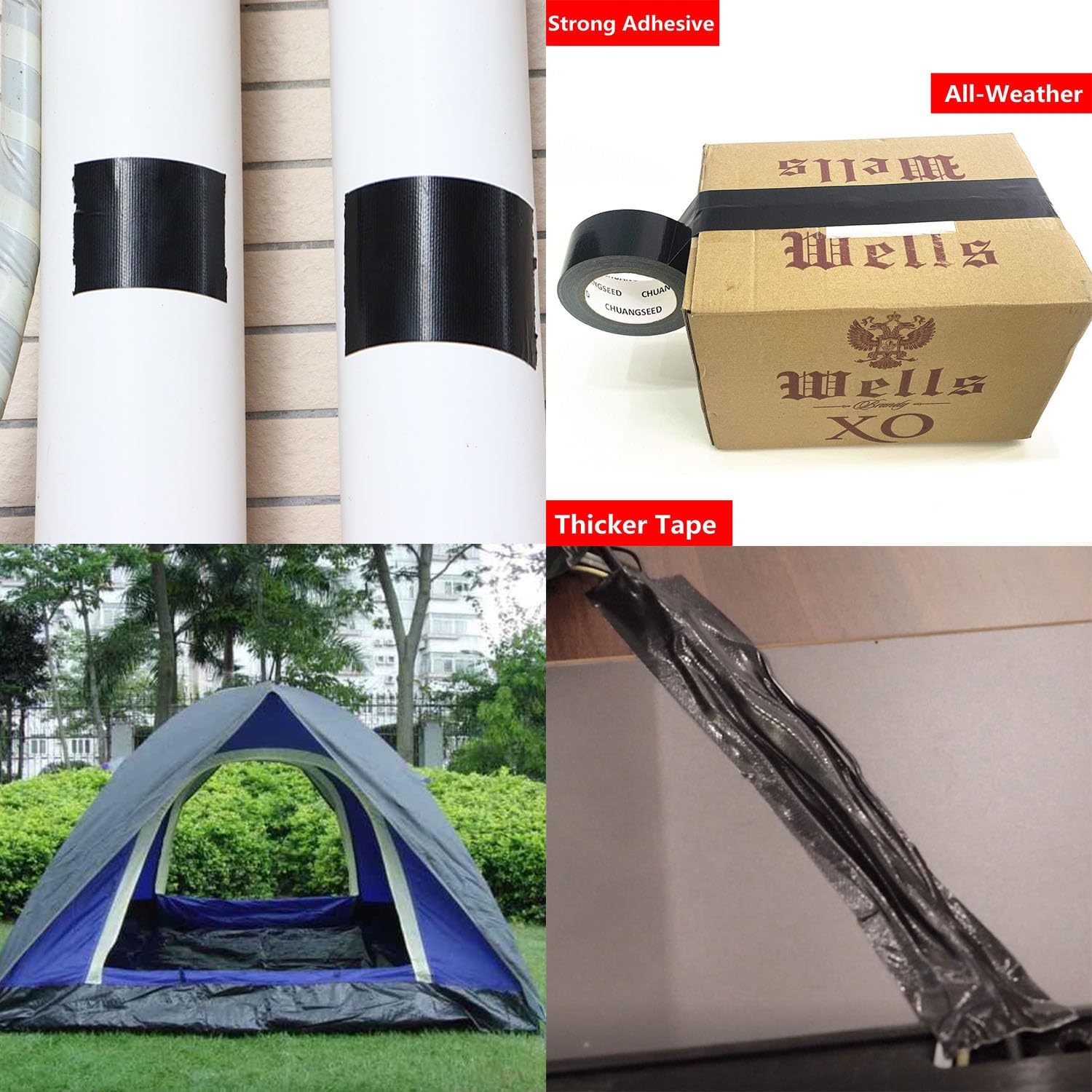 CHUANGSEED Lot de 1 rubans adhésifs en toile resistant noir 100mm x 50m, gaffer large noir,ruban adhésif americain de réparation d'étanchéité,heavy duty duct tape black,fixation,Réparation de tentes