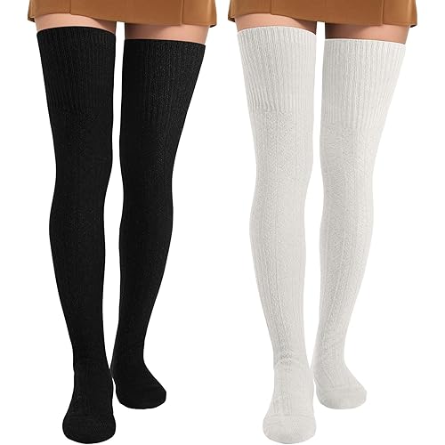Pleneal Thigh High Socks - 1/2 Pairs Womens Thigh High Over Knee Boot Socks Leg Warmers