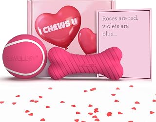 Playology Dog Toys | Limited Edition Value Pack - Durable Dog Toy Gift Set of Valentine's Day Toys for Dogs | Jumbo Red Velvet Cake Scented Squeaky Chew Ball, Dual Layer Bone, & VDAY Card