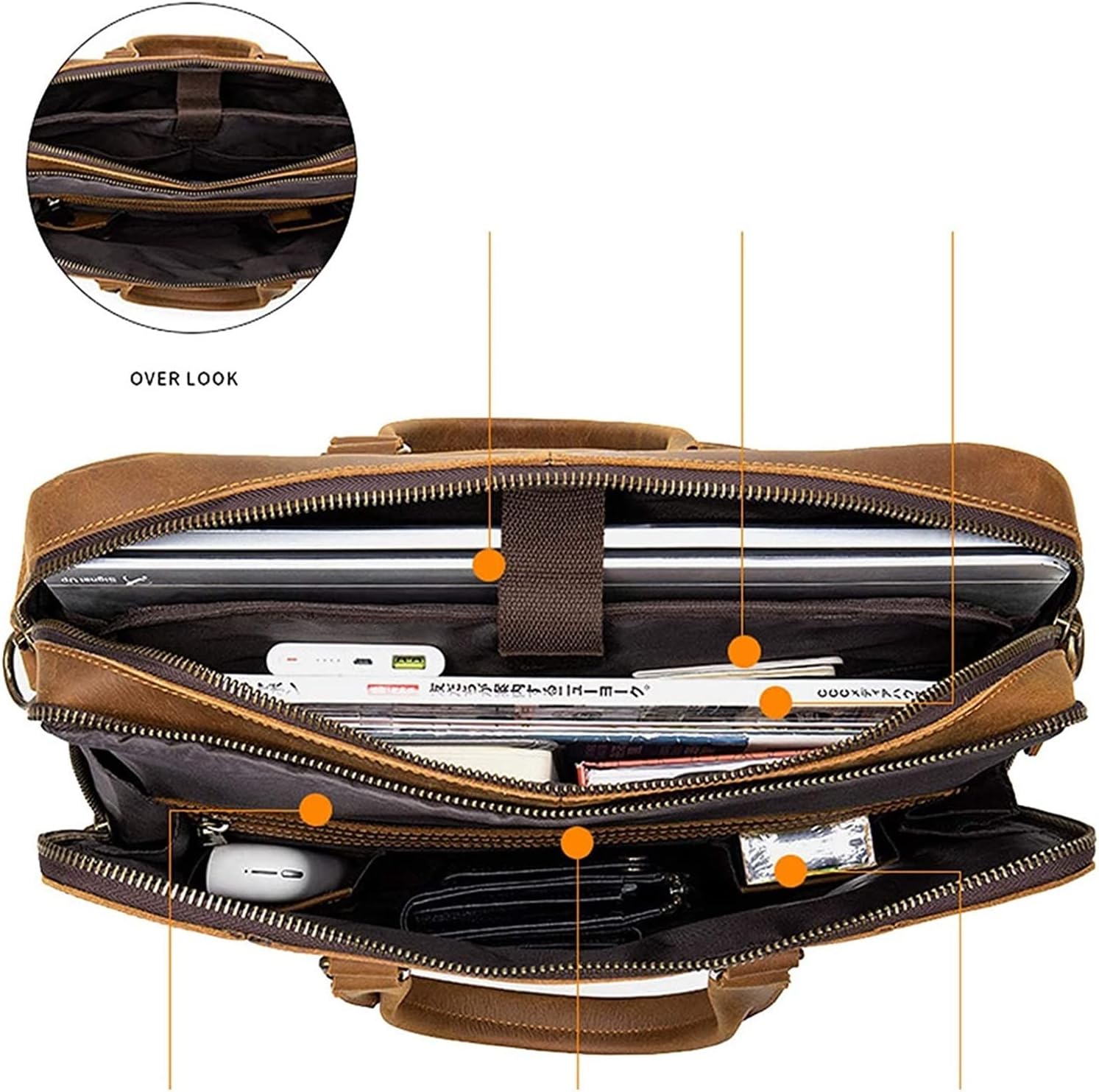 Leather Briefcase Classic Business Bag 15.6 Inch Laptop Shoulder Messenger bag