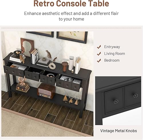 Miniatura 35 de Giantex Mesa consola con 3 cajones, mesa auxiliar de sofá con estante, mesa de entrada rectangular para sala de estar, pasillo, mesa de entrada de