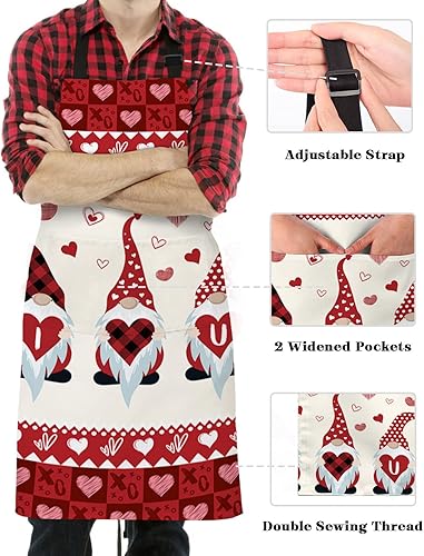 Miniatura 3 de Chucoco Kitchen Cooking Apron Sweet Gnome Valentine's Day Love Adjustable Waterproof Bib Aprons for Women/Men with Pockets