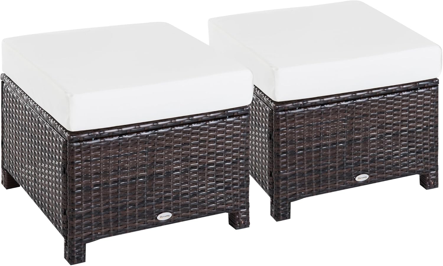 Amazon.com: Outsunny 2 Piece 20" Patio Wicker Ottoman with Thick Padded ...