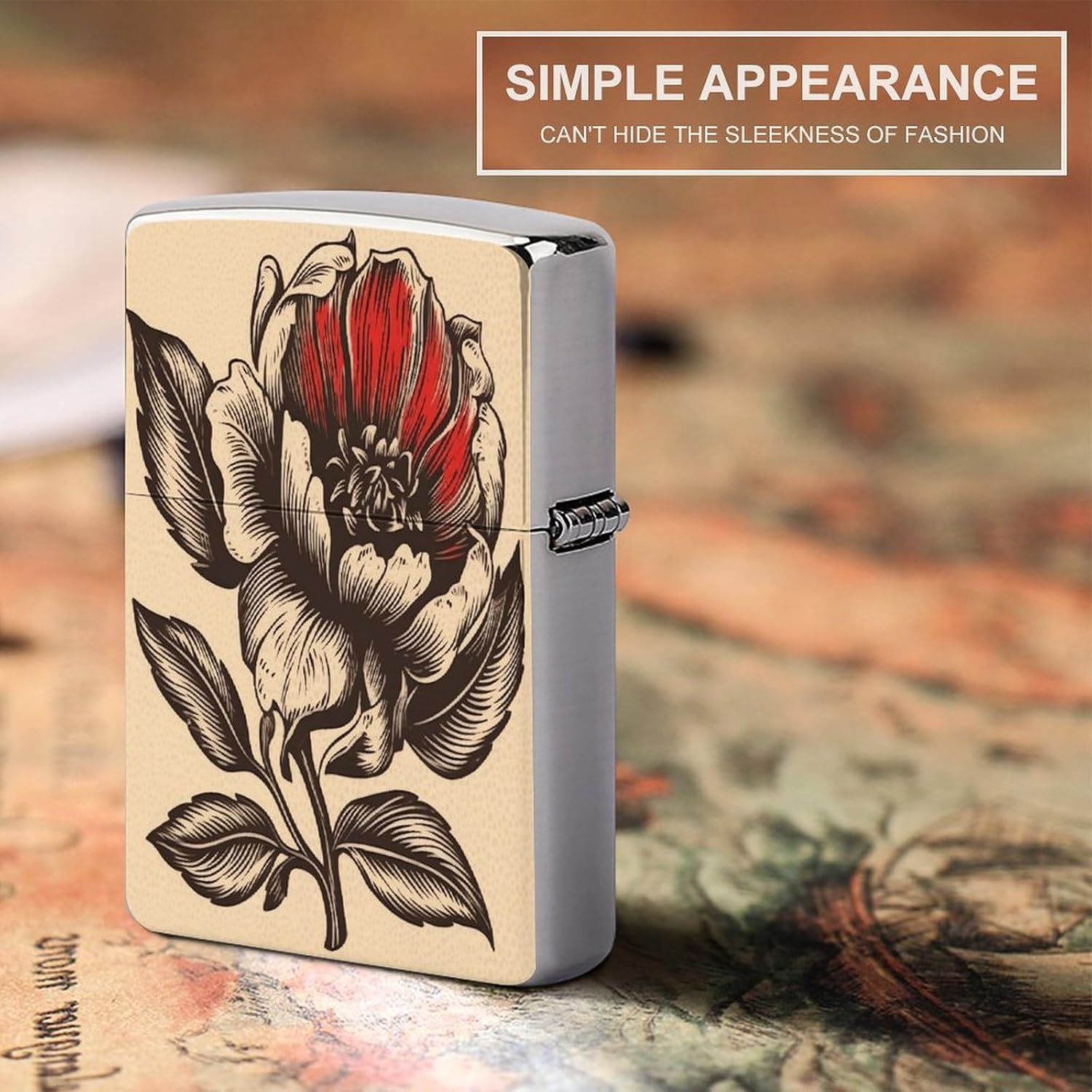 Black and Red Flowers Lighter Case Cover Lighter Shell