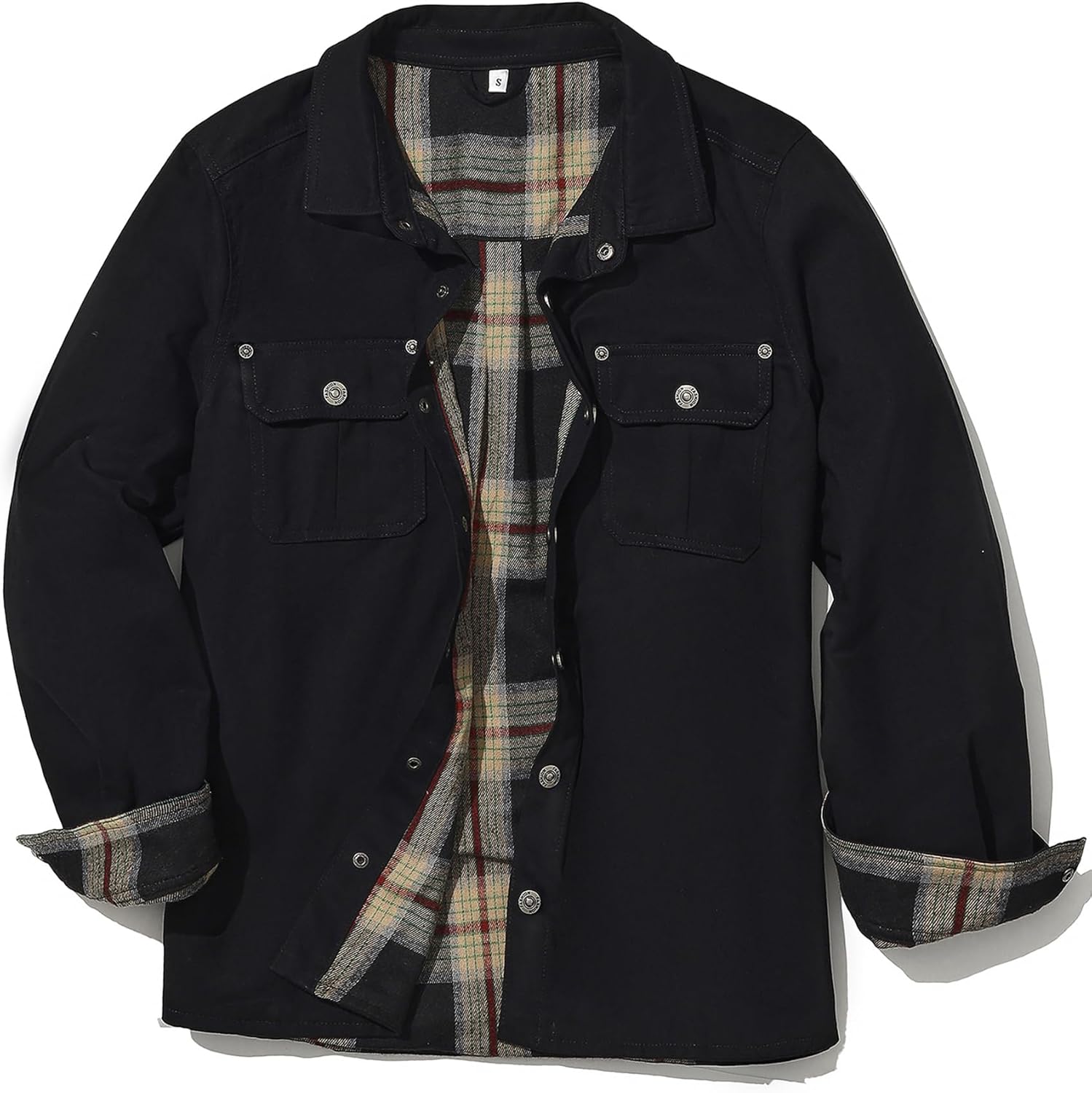 PEGENO Mens Flannel Shirts Long Sleeve Casual Lightweight Button Down Shacket Flannel Lined Shirt Jacket