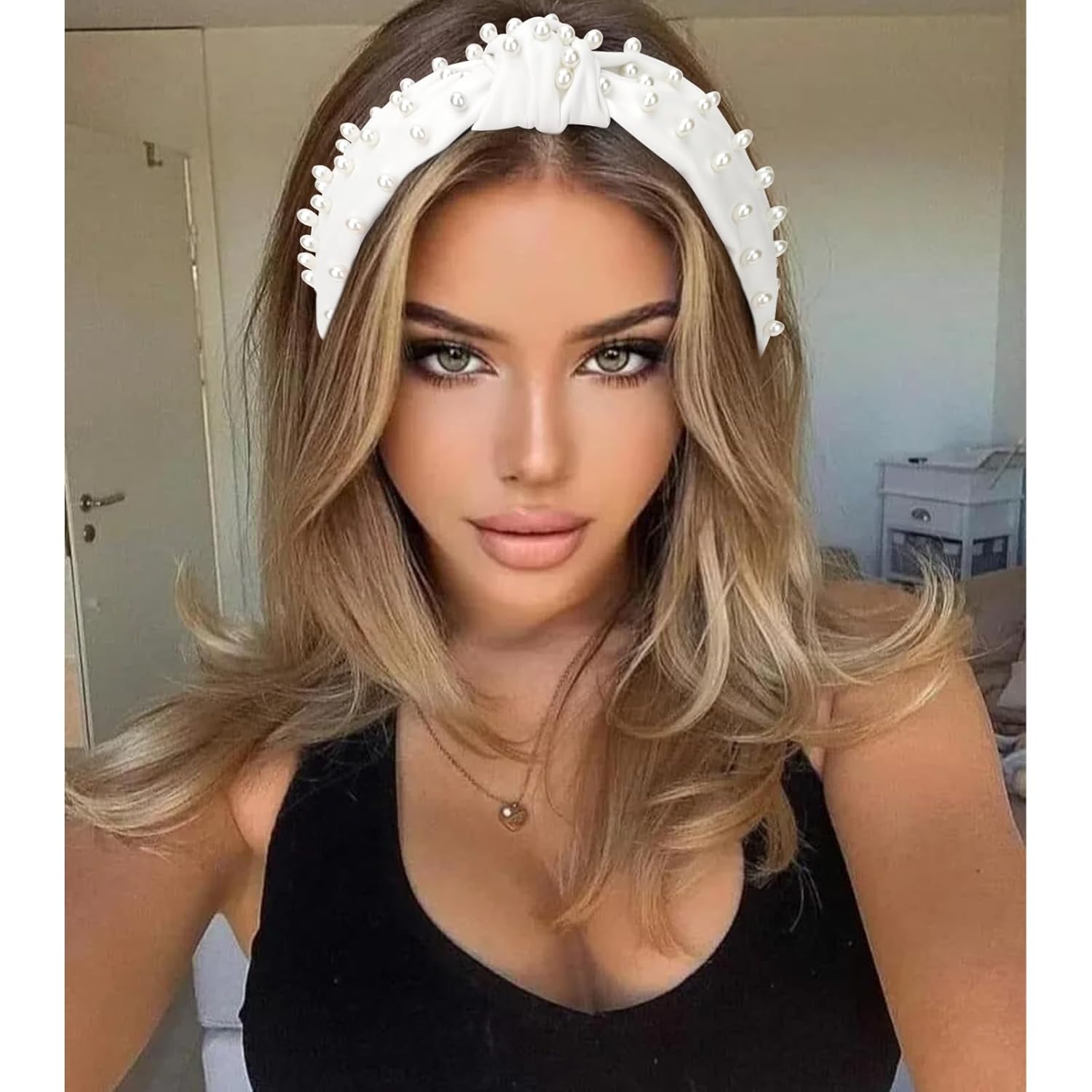 YISSION Pearl Embellished Knotted Headband for Women & Girls - Wide Faux Leather White Hair Hoop, Fashion Non-Slip Hair Accessory for Daily Wear, Party, Wedding & Holiday - Image 4