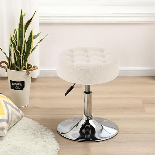 Miniatura 4 de Furnimart Taburete otomano moderno redondo de piel sintética, taburete de maquillaje contemporáneo para dormitorio, sala de estar, entrada (piel