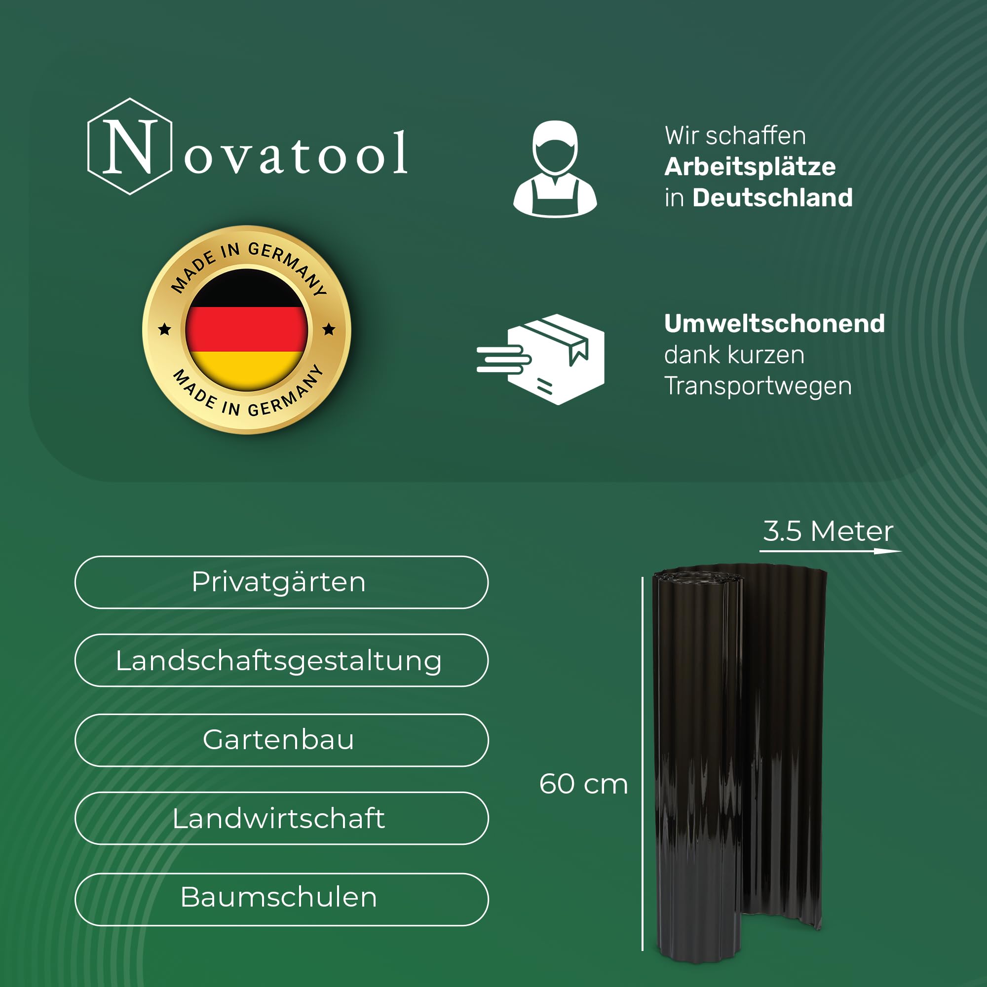 Novatool Wurzelsperre I 3,5 x 0,60 m I Schwarz I individuell formbar I Wurzelschutzbahn Rhizomsperre für Bambus Wurzelstopp Unkrautsperre Wurzelbarriere Rasenkante