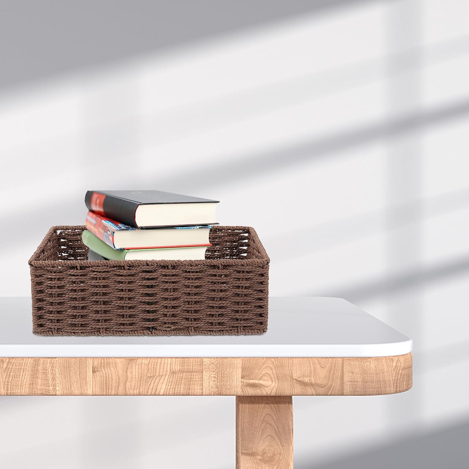 YARNOW Xmas Paper Rope Woven Storage Basket for Shelf Storage Coffee