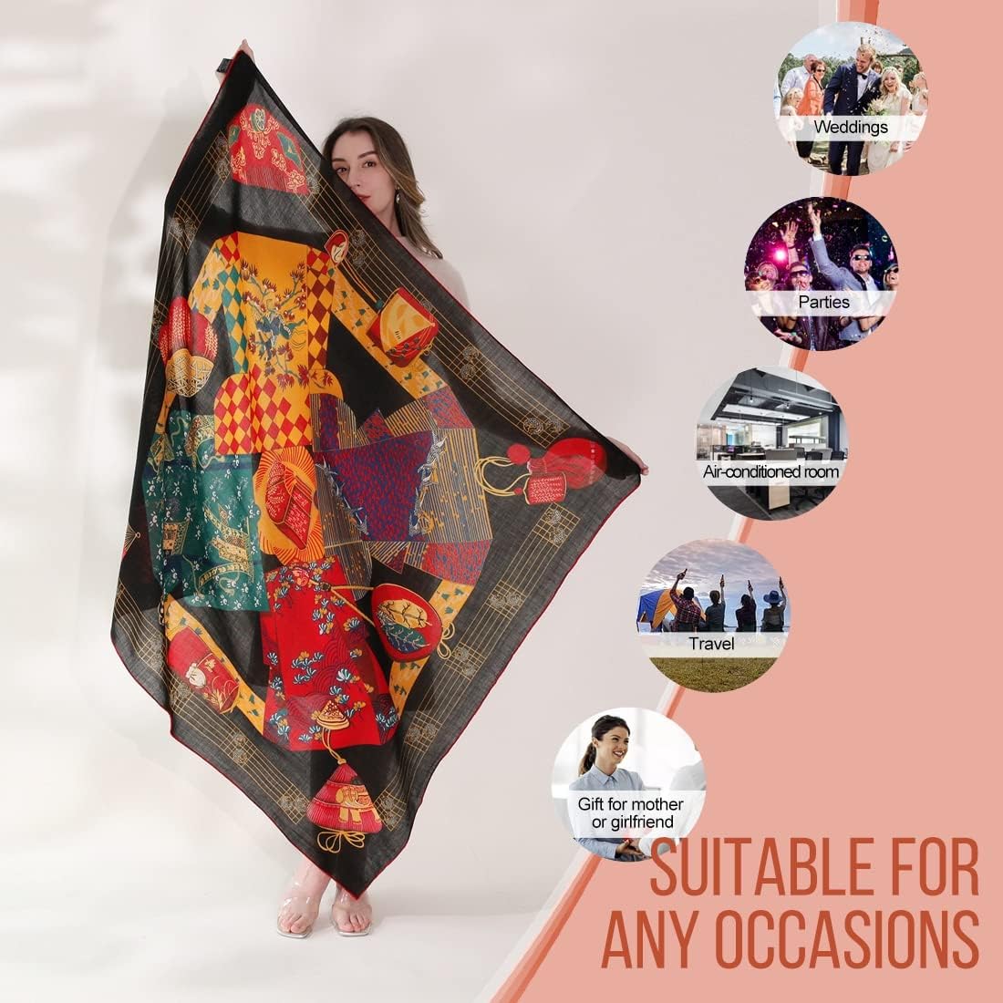 Xinmurffy 100% Wool Women's Travel Scarf Pashmina Shawls and Wraps Winter Warm Square Large Scarves - Image 6