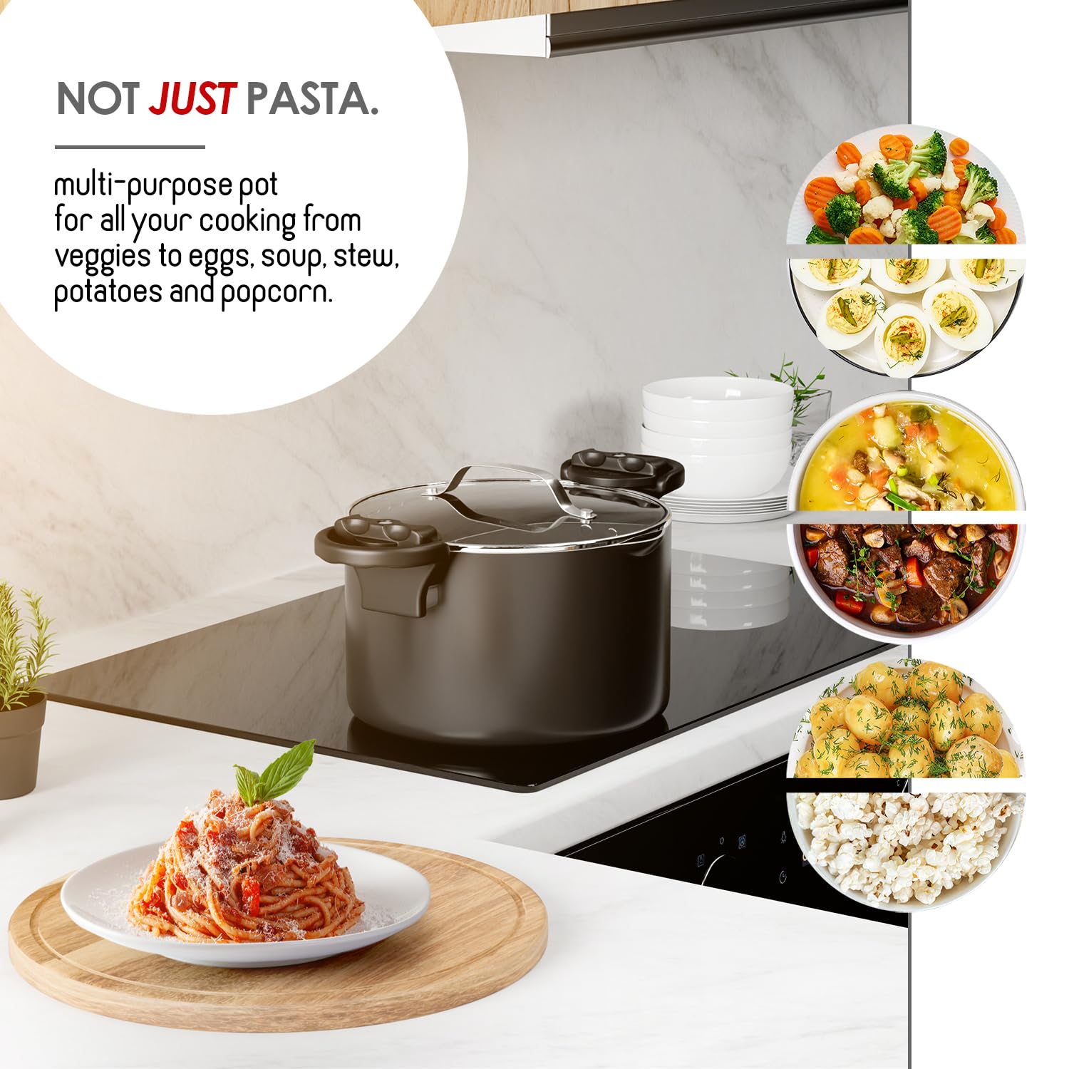 Eatex Pasta Pot with Strainer - 5 Quart Black -5
