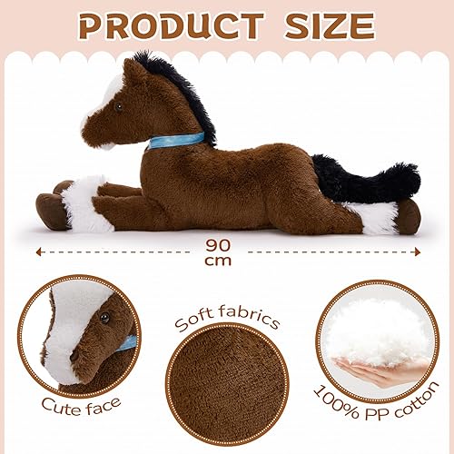 Miniatura 7 de MaoGoLan Peluche de caballo grande para niño, juguete de peluche de caballo grande para niña, poni montable de peluche para niños, almohada de