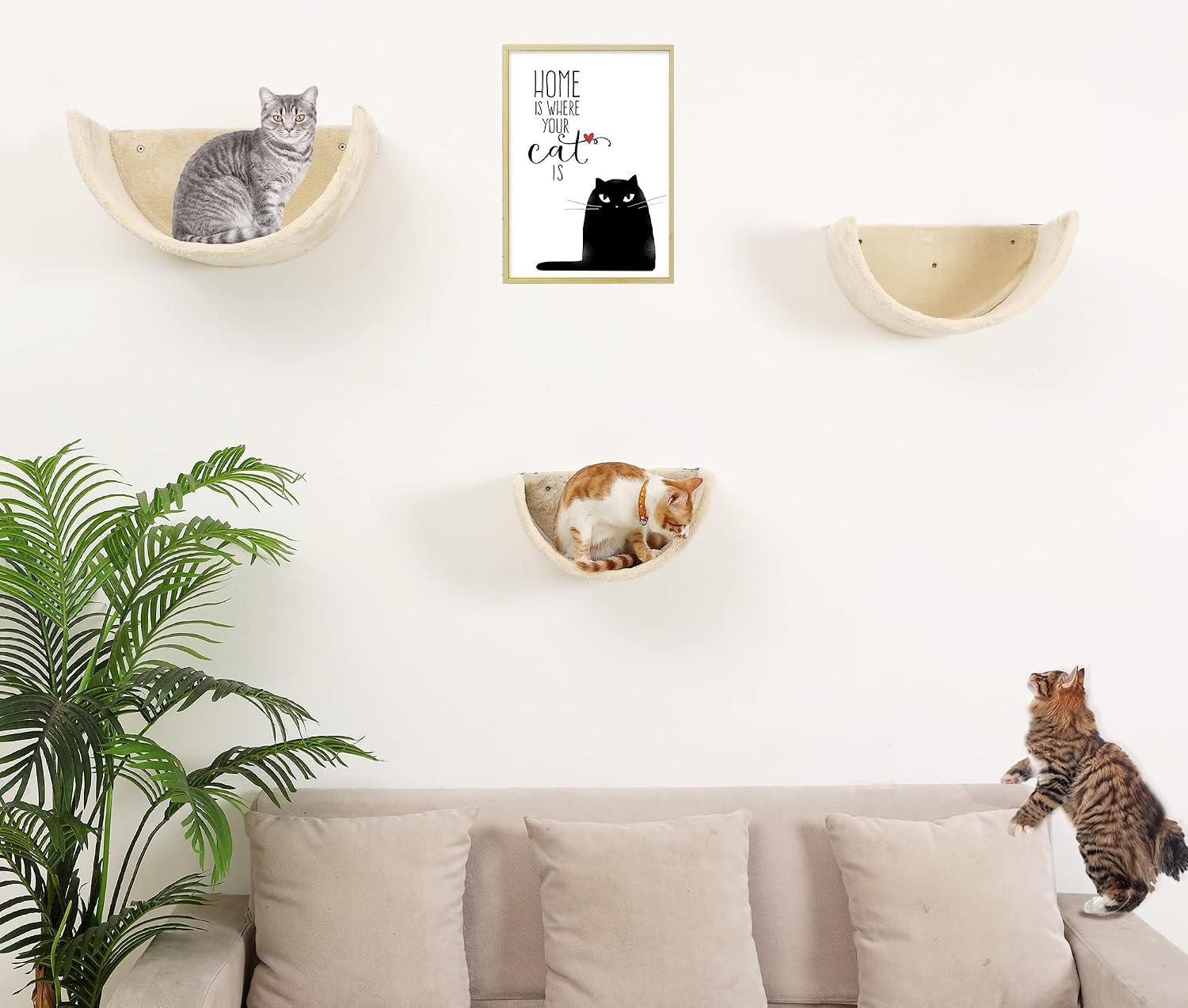 Cat Wall Shelves and Perches for Large Cats Bed & Furniture Carpeted Wall Hammock Set for Kitten Sleeping and Lounging(White)
