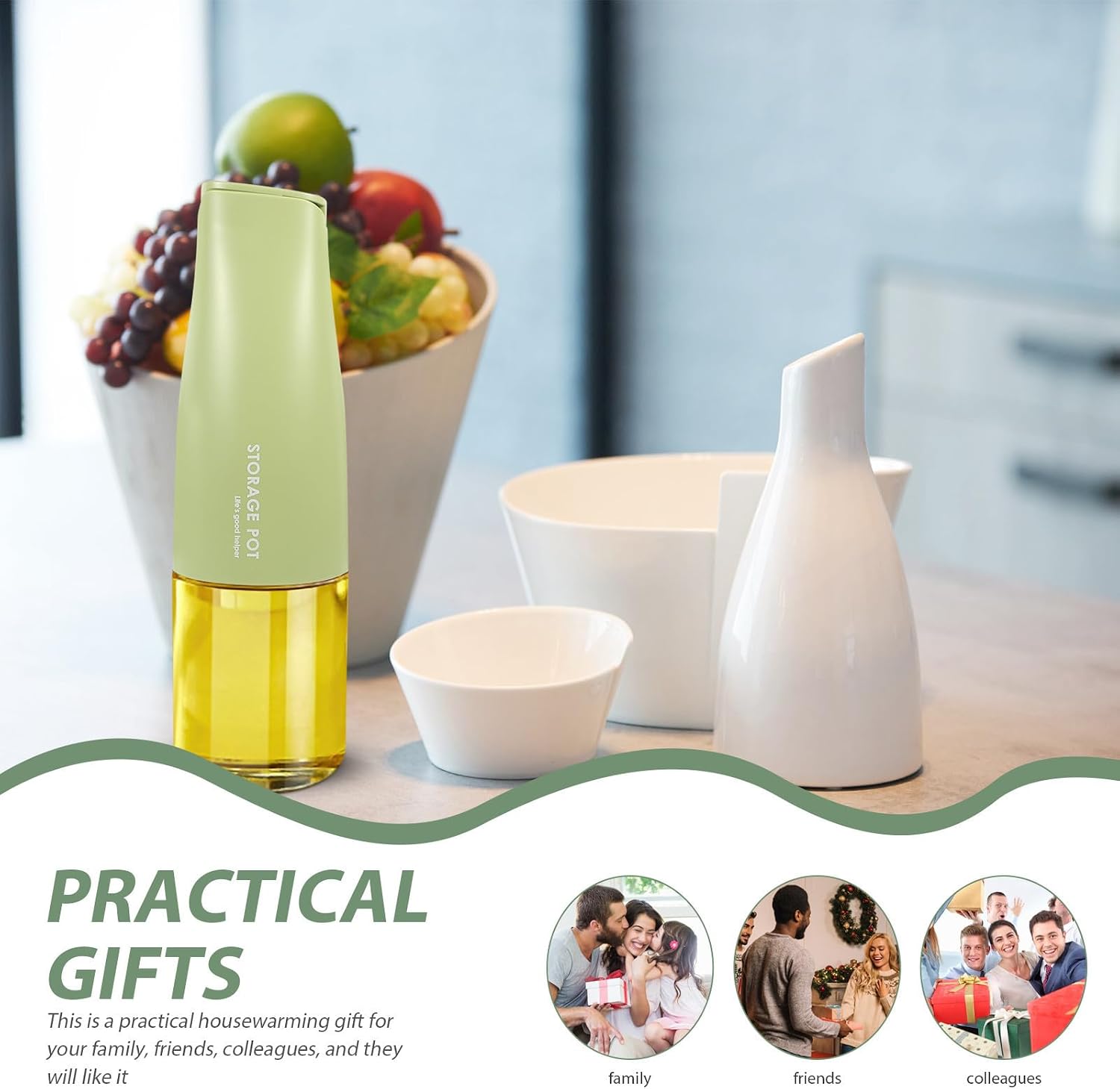 BESTYASH Green Glass Oil Dispenser Bottle for Soy Sauce and Olive Oil