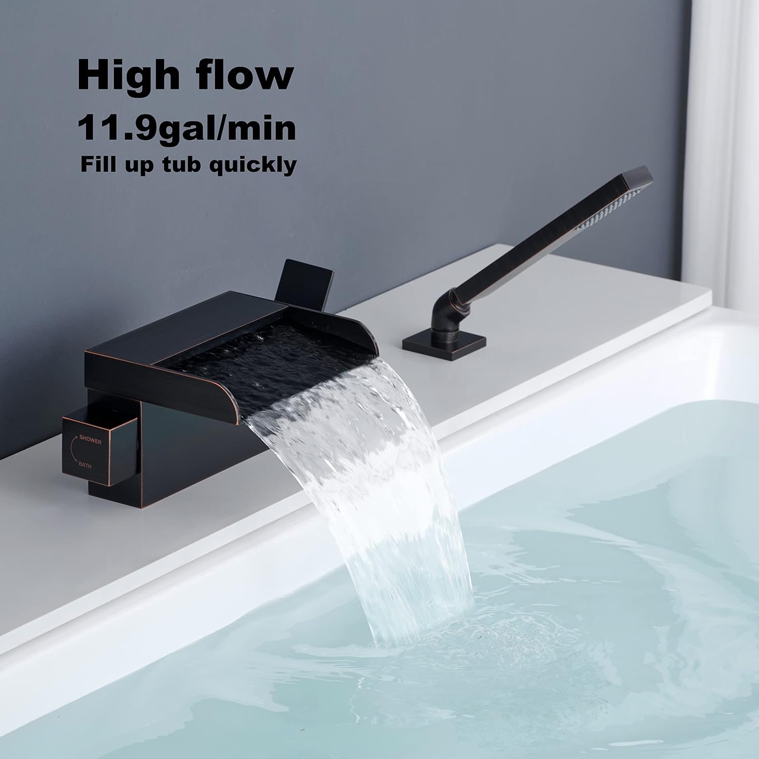 Oil Rubbed Bronze Freestanding Tub Faucets Bathtub Fillers Floor Mounted Mount Faucet Filler for Tubs Bathtubs LLGG High Flow 11.9GPM Bathroom with Handheld Shower RIGOBAL
