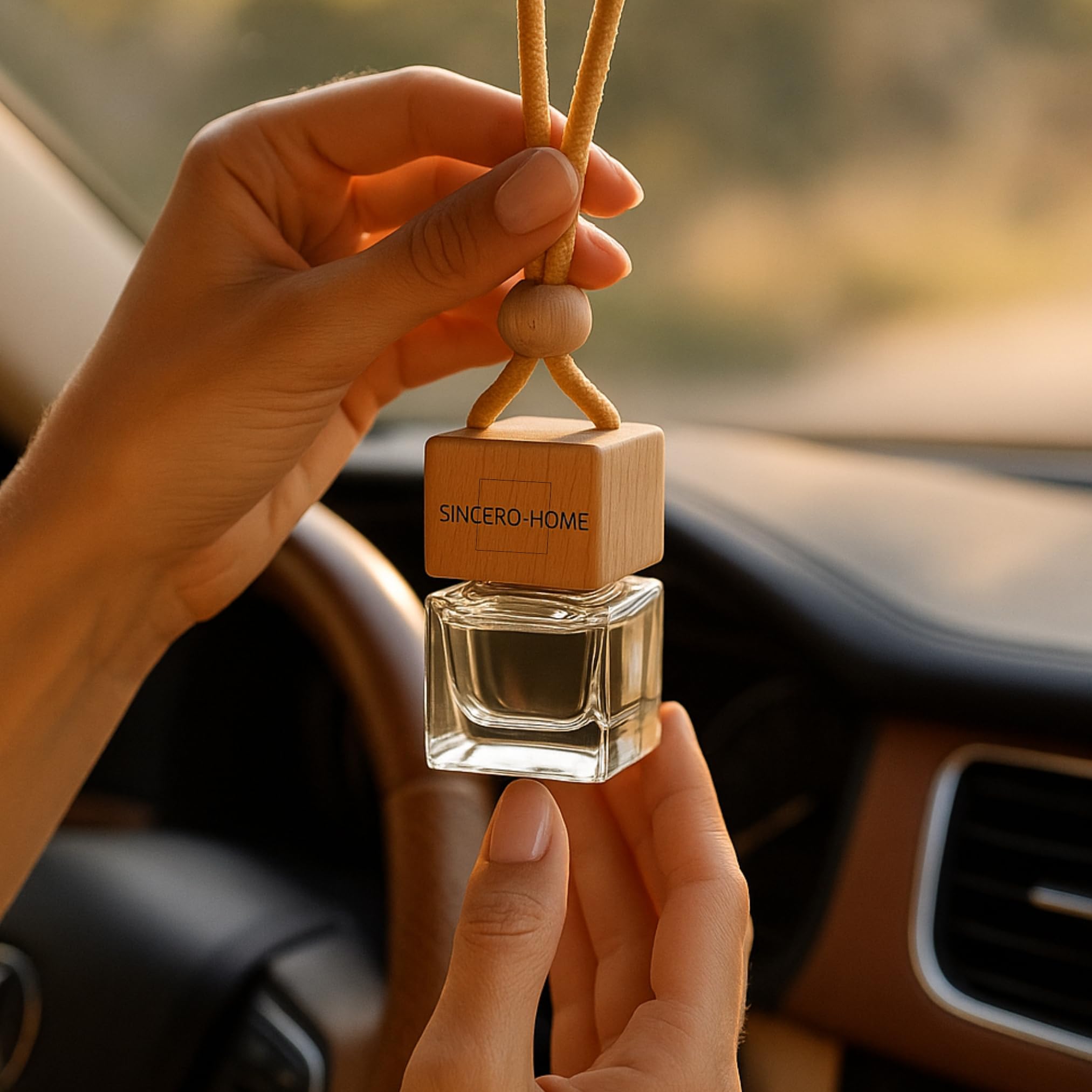 Profumatore per Auto Vaniglia Nera Aromaterapia Naturale Tappo Legno Flacone Vetro