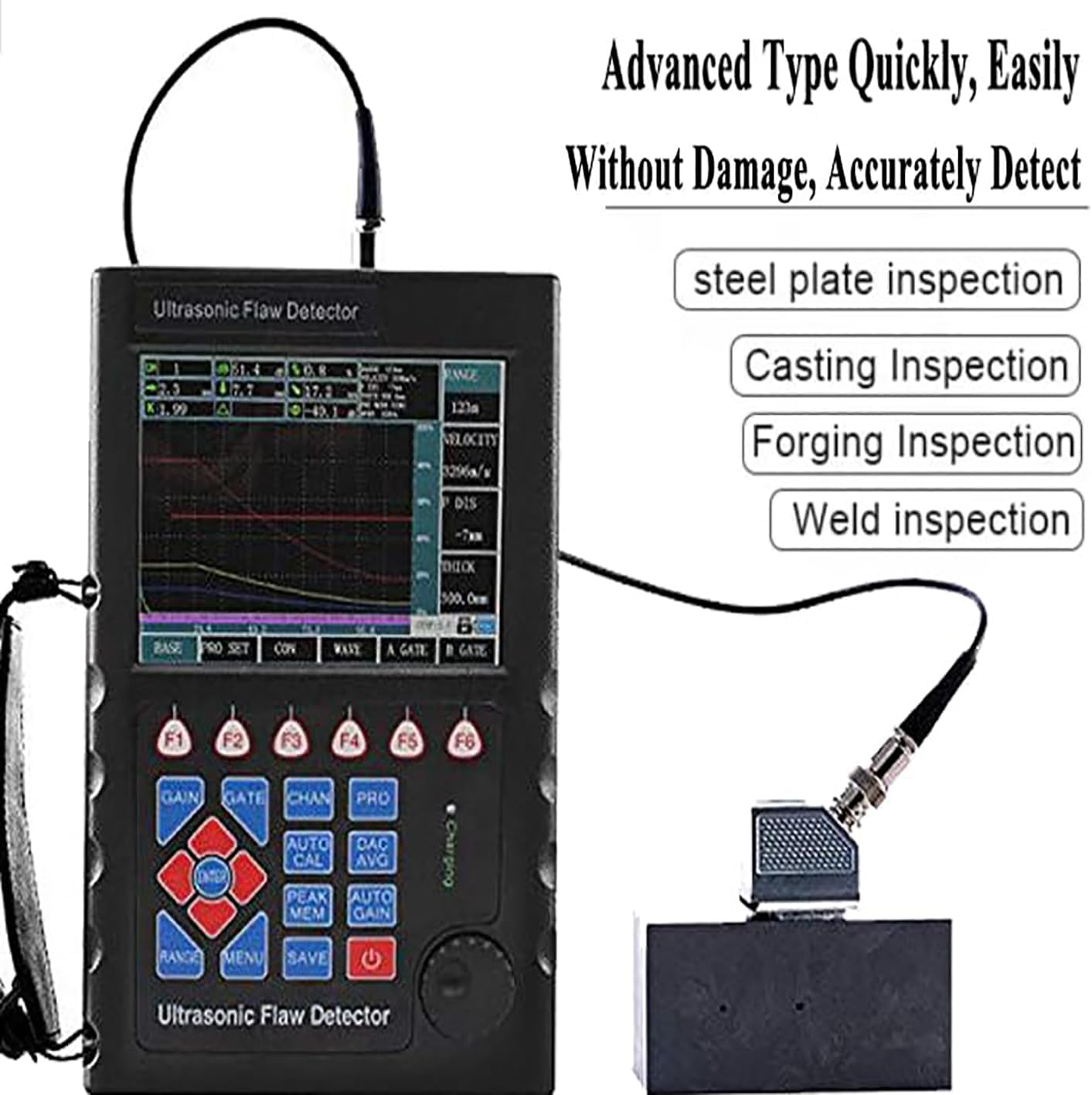 Digital Ultrasonic Flaw Tester NDT Ultrasonic Flaw Testing Device with 0~10000mm Measuring Range 0.2~20MHz Frequency Range USB Interface for Weld Integrity Testing