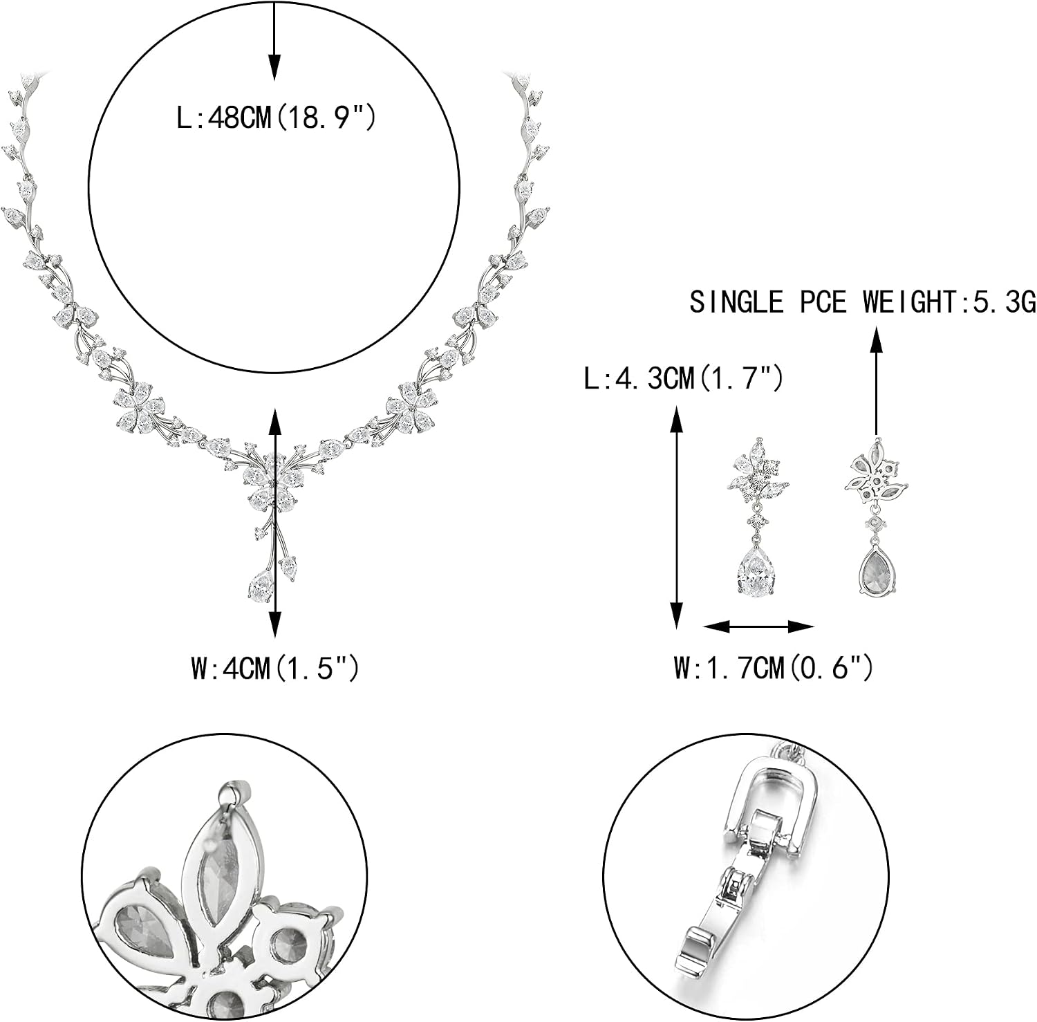 EVER FAITH Weddding Jewlery for Bride, Stunning White Cubic Zirconia Teardrop Cluster Flower Banquet Neckalce Earrings Set for Women