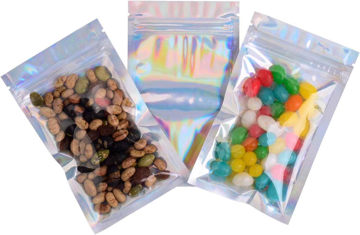 🔥 Crazy Deals 100 Pack Smell Proof Bags - 3x5 Inches Reclosable Mylar Bags Resealable Clear Ziplock Holographic Rainbow Color