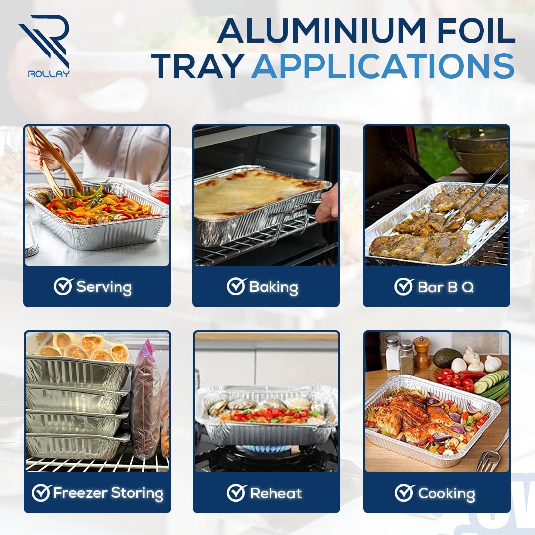 Rollay Bandejas grandes de aluminio de profundidad (32 x 26 x 7 cm), bandejas de aluminio para cocinar, hornear, asar, asar y fiestas (3500 ml) (30 bandejas)