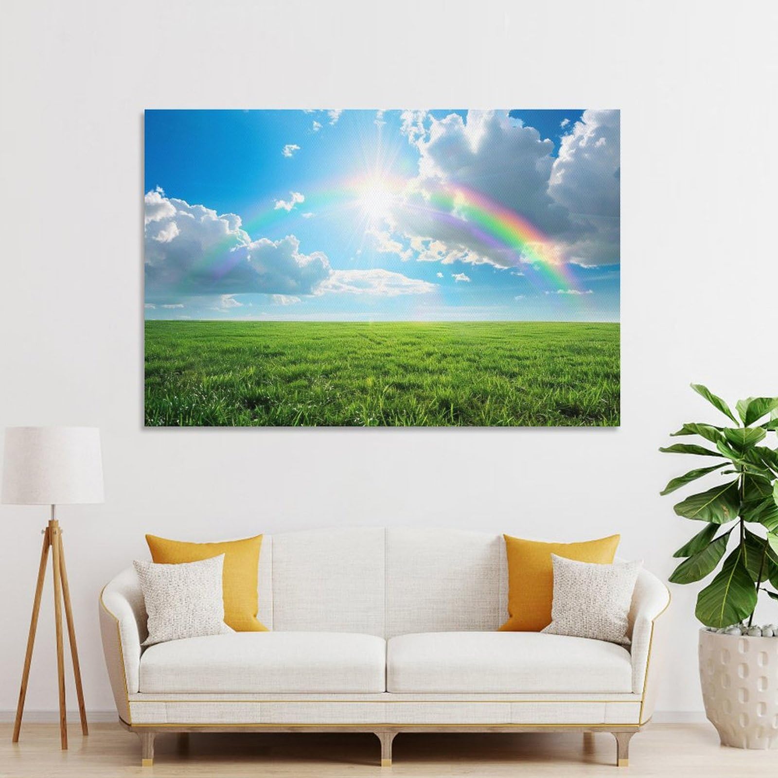 Amazon.co.jp: 絵画 虹色の青い空と草原の白い雲 アートパネル