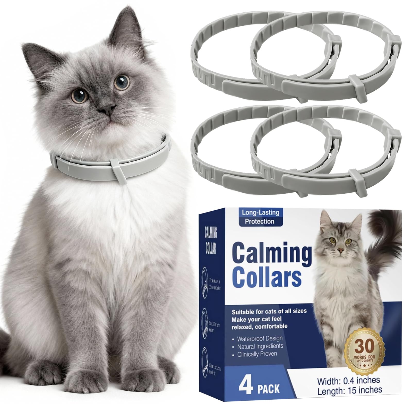 Pheromone Collar for Cats - 4 Pcs Cat Calming Collar Adjustable Pheromones Scent Relaxing Cat Collar with Reduce Stress Aggression Anxious, up to 15 Inches