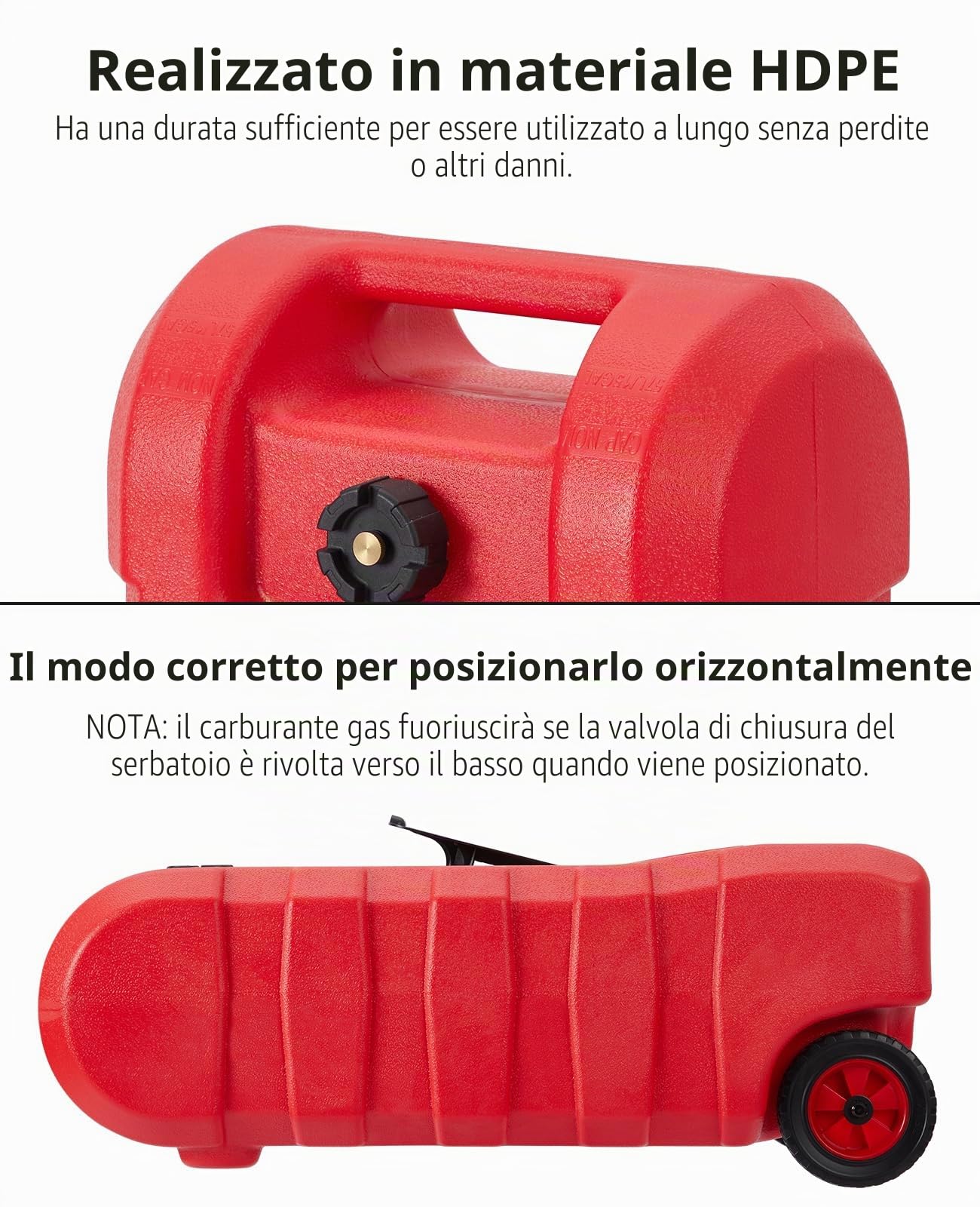Serbatoio carburante portatile 57L con pompa a sifone manuale – tubo da 3 m e ugello per benzina/diesel, portata 7,5 l/min – Robusto serbatoio con valvola di chiusura e trasferimento rapido (rosso)