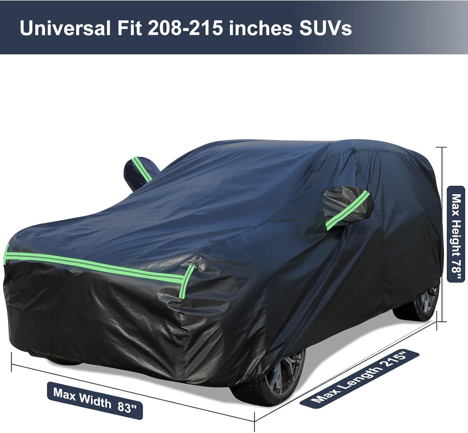 All-Weather Universal SUV Car Cover - 191-207 Inches, Waterproof, Sun Protection, Reflective Strips, Oxford Material