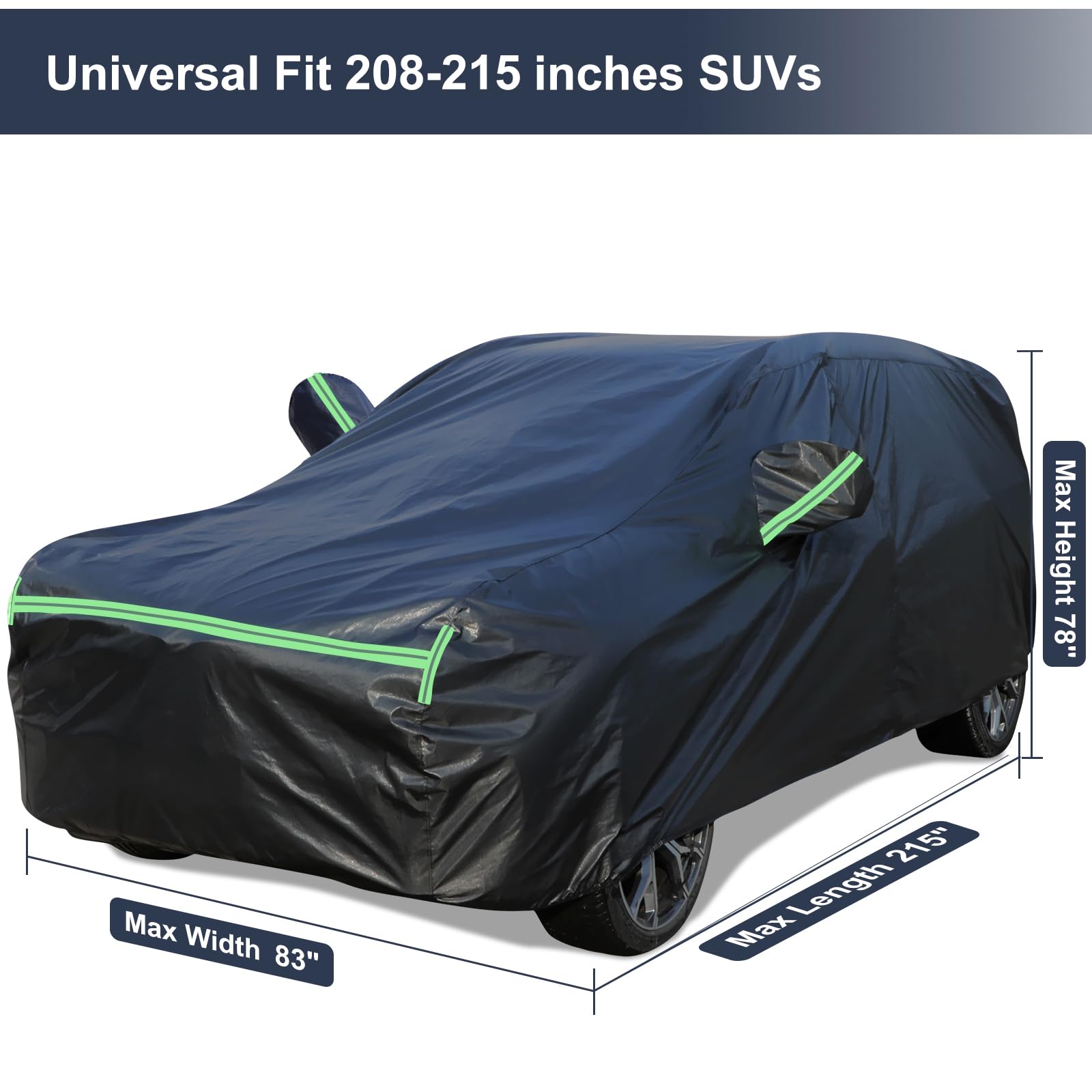 Wouvey Car Cover Waterproof All-Weather - Universal Fit 208-215 Inches SUV Door Zipper Waterproof Sun Protection Outdoor Car — view 2