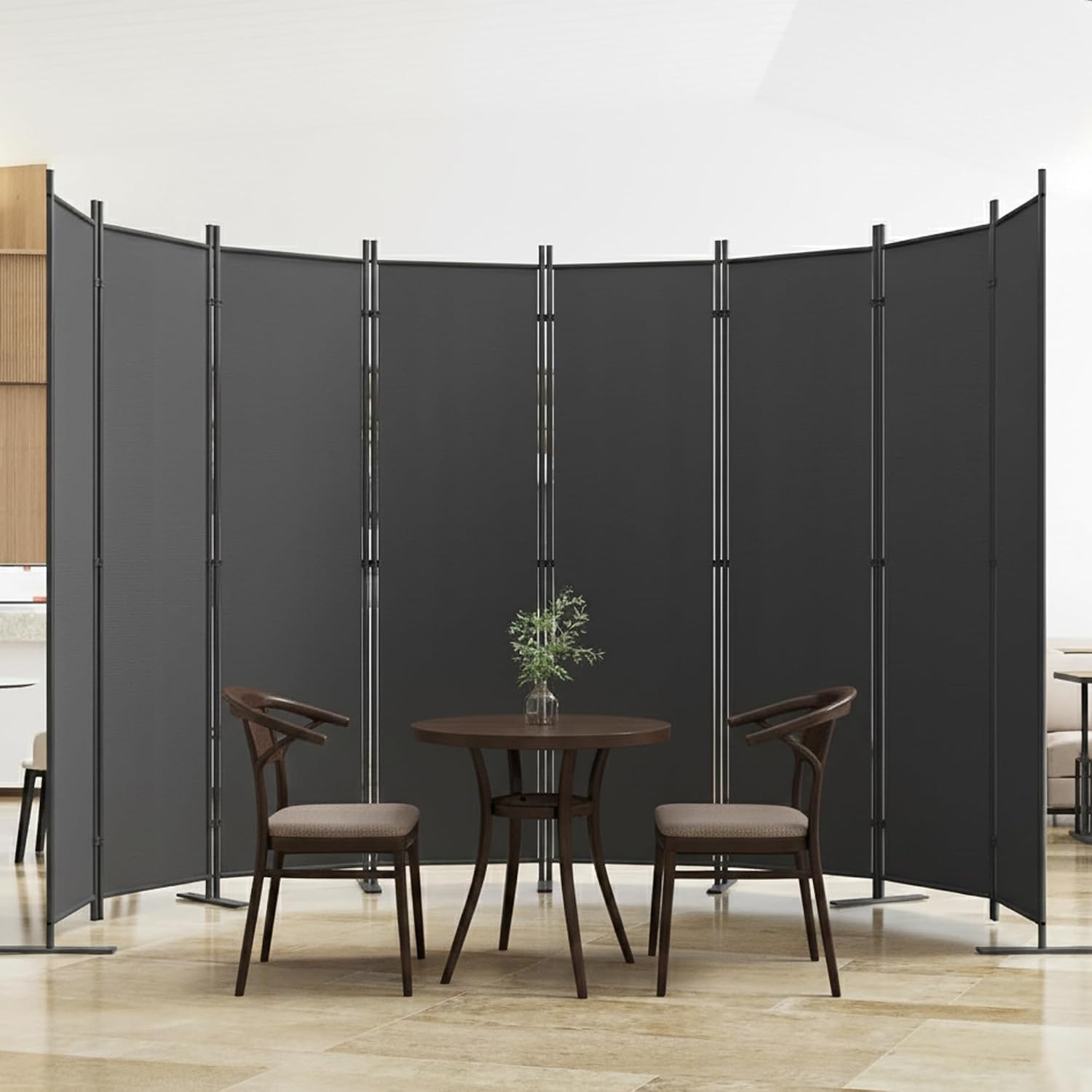 Room Divider 6FT Portable Folding Privacy Screen, 8 Panel Fabric Room Divider Extra Wide Freestanding Room Partition for Large Room & Office，160" W X 71" H,Gray