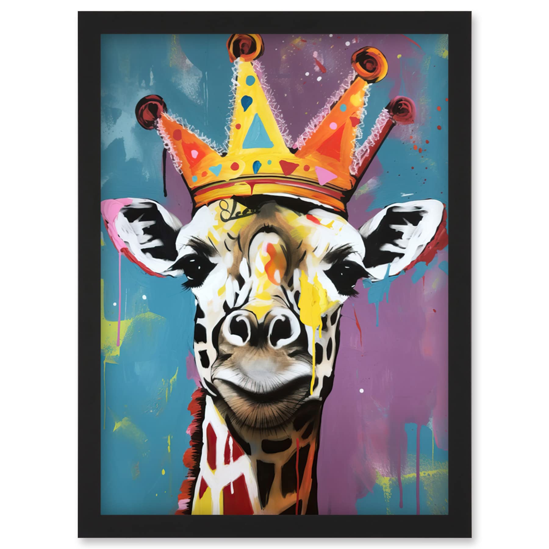 Giraffe Wearing a Crown King Queen Modern Pop Art Framed Art Picture Print A4