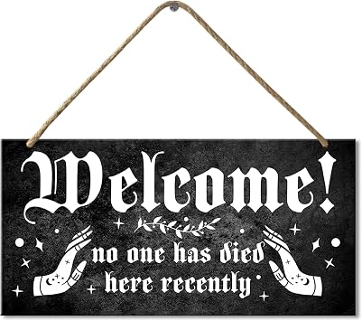 Fenarenes Halloween Witch Sign Wood Hanging, Funny Dark Gothic Decor for Home Porch Garden Witchy Decoration Patio Halloween Decor, No One Died Here Recently 6x12 In