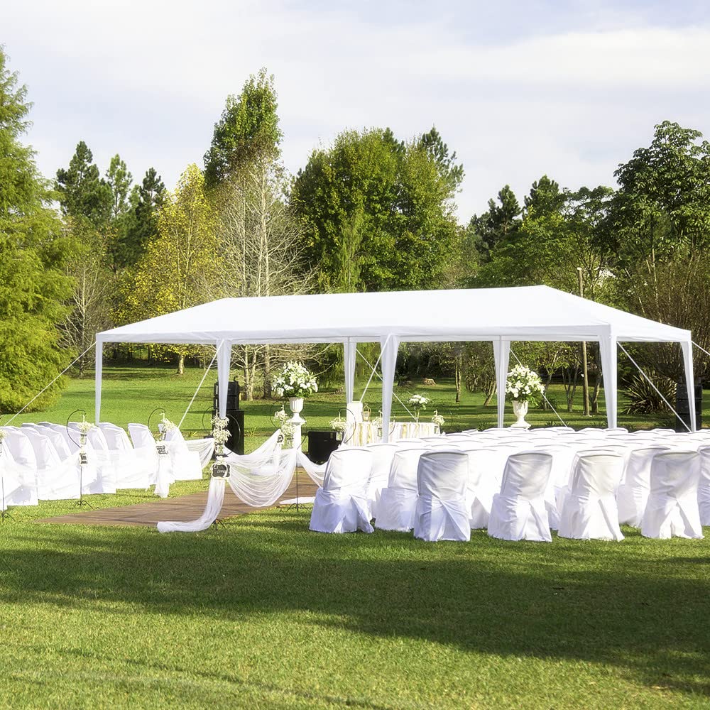LEADZM Tonnelle de Jardin Pergola d'ombrage étanche 3x9x2,6m Tente de Réception Jardin avec 8 Bâches Amovibles pour Fête Mariage BBQ