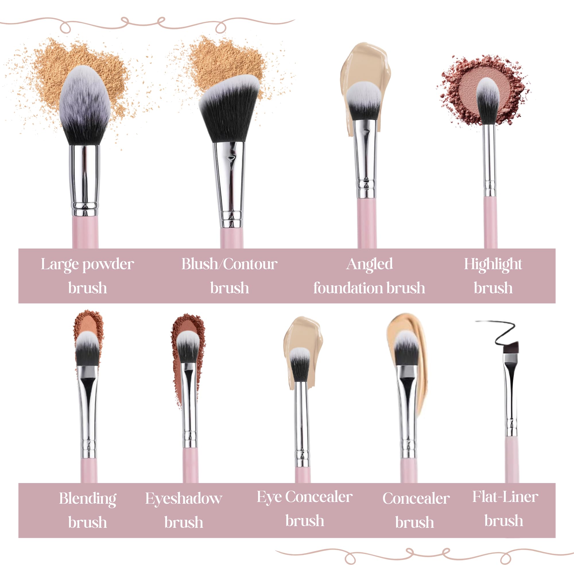 Makeup Brush Set (9 Pieces), Includes Foundation, Powder, Concealers, Highlighter, Contour, Eye Shadows & Blush Brushes - Image 3