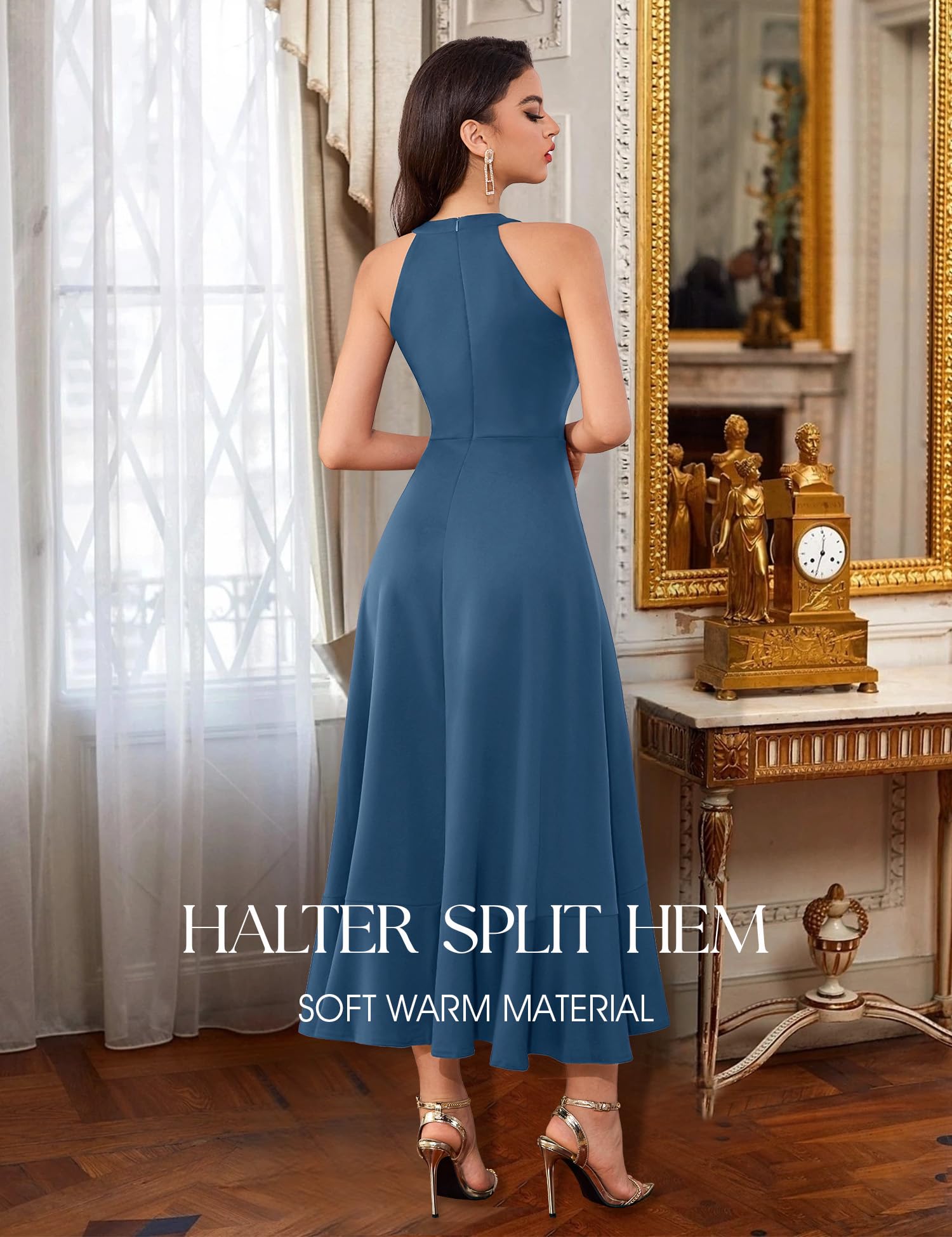 Aupuls Vestido formal con cuello halter para mujer, elegante, largo, para fiesta, graduación, cóctel, boda, invitada