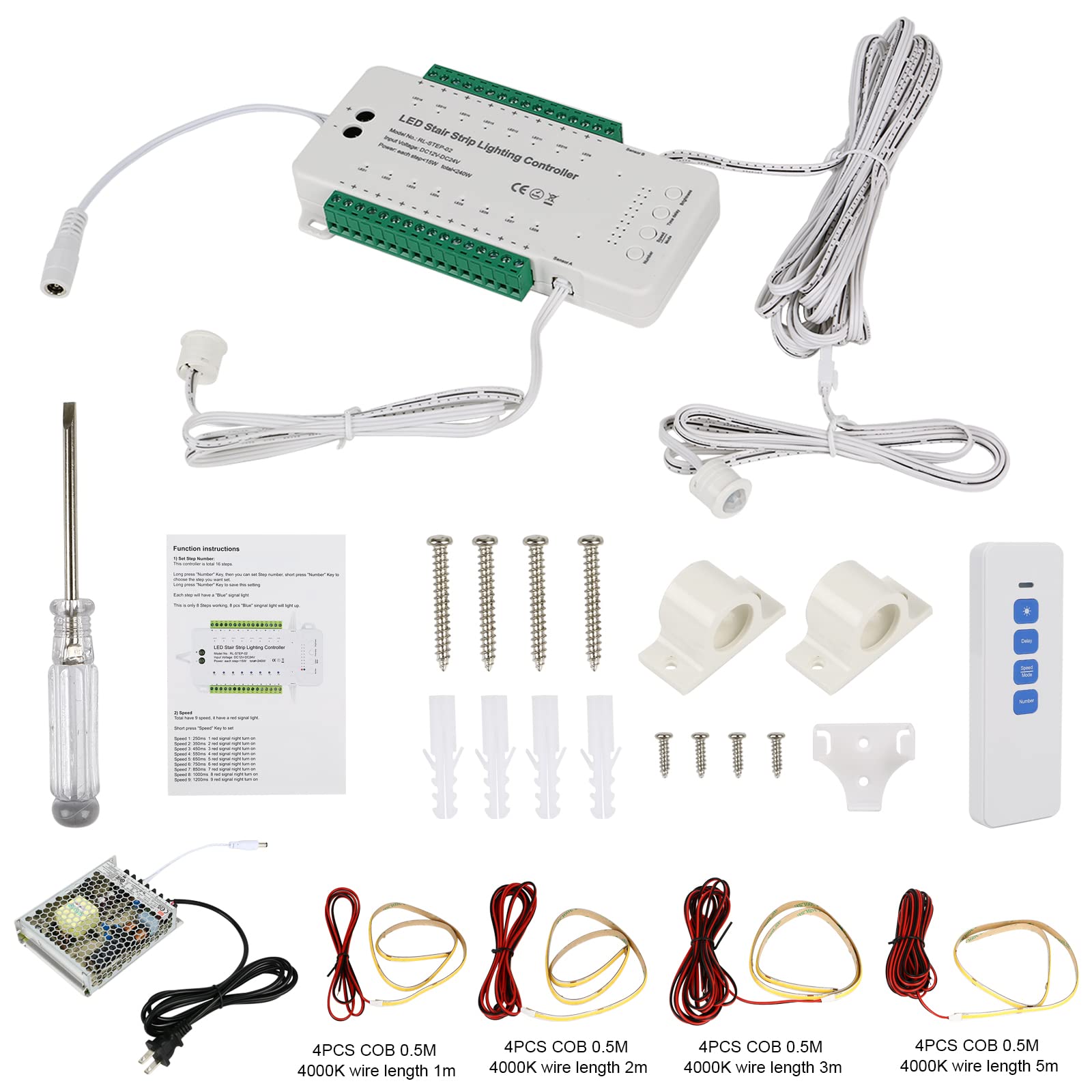 LED Treppenstufenbeleuchtung Mit Bewegungsmelder, Treppensensor Licht Komplettes Set - 16 Stufen (Weißes Licht 4000K)