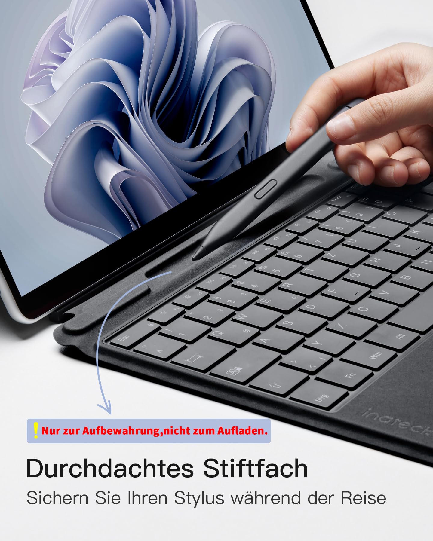 Inateck Surface Pro 9 Tastatur,Kompatibel mit Surface Pro 11/10/9/8/X, KI-Funktion,Surface Tastatur mit Touchpad 7-Farben Hintergrundbeleuchtung und Stifthalter,QWERTZ, KB05114