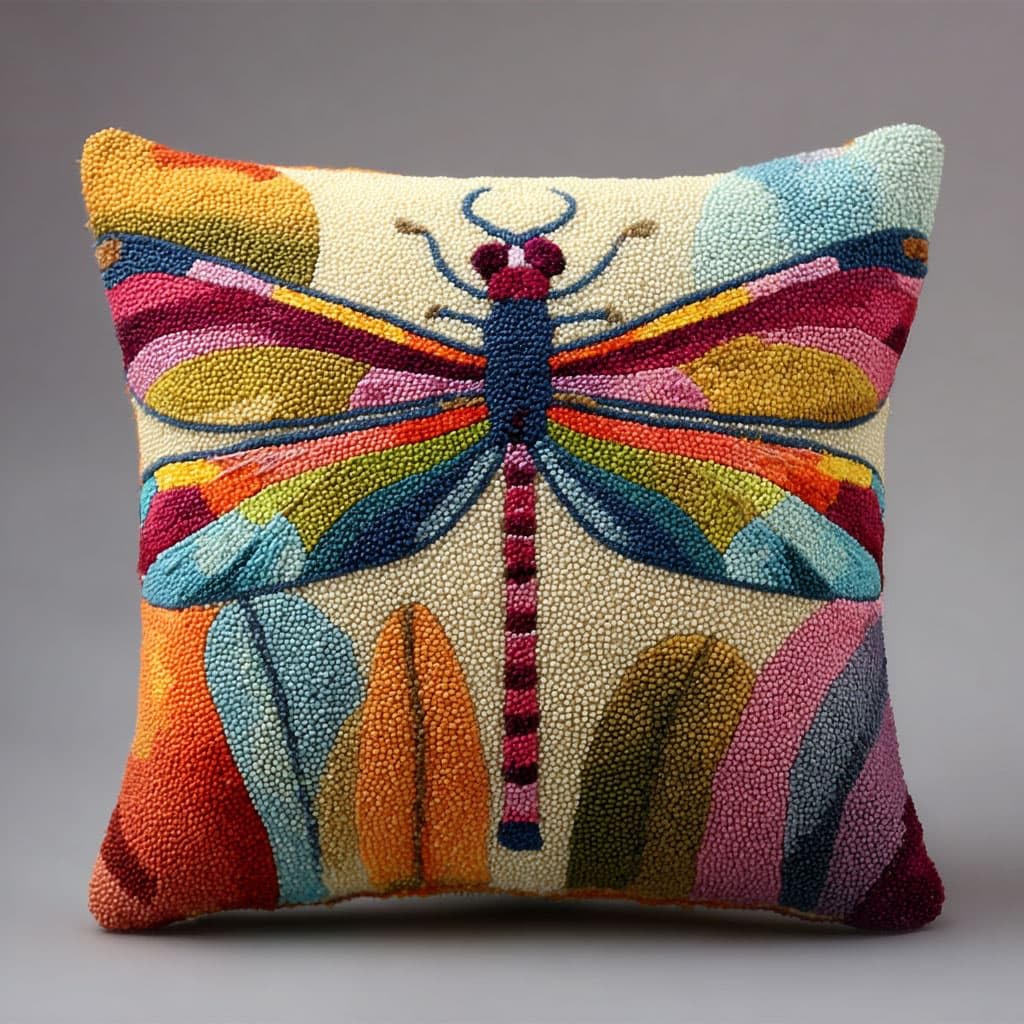 Henypt Latch Hook Pillow Case Embroidery Kits, Dragonfly