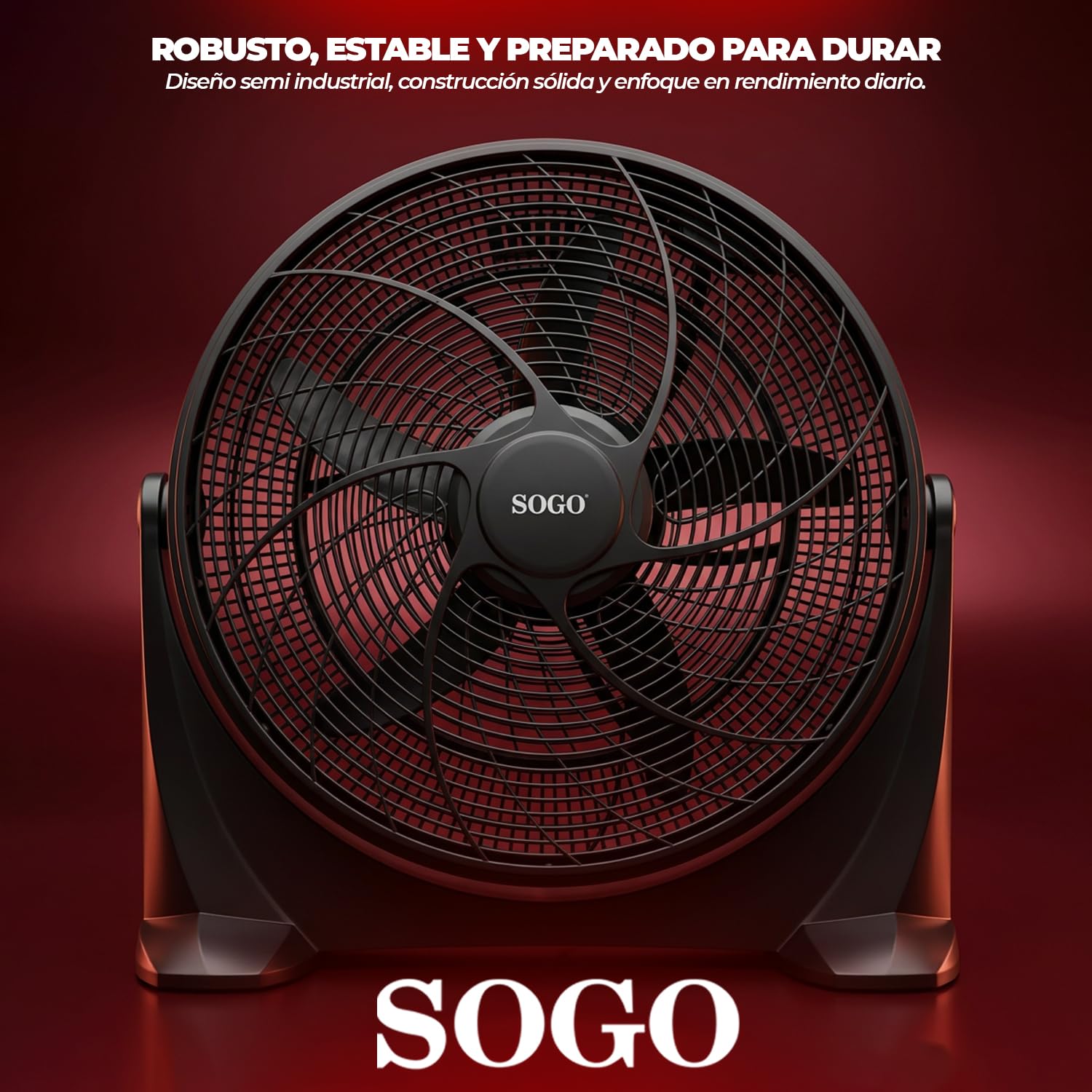 SOGO Ventilador de Suelo Industrial 20” 125W, 3 Velocidades, 5 Cuchillas, Motor Potente, Inclinación Ajustable, Negro - Alto Rendimiento para Taller, Oficina y Hogar