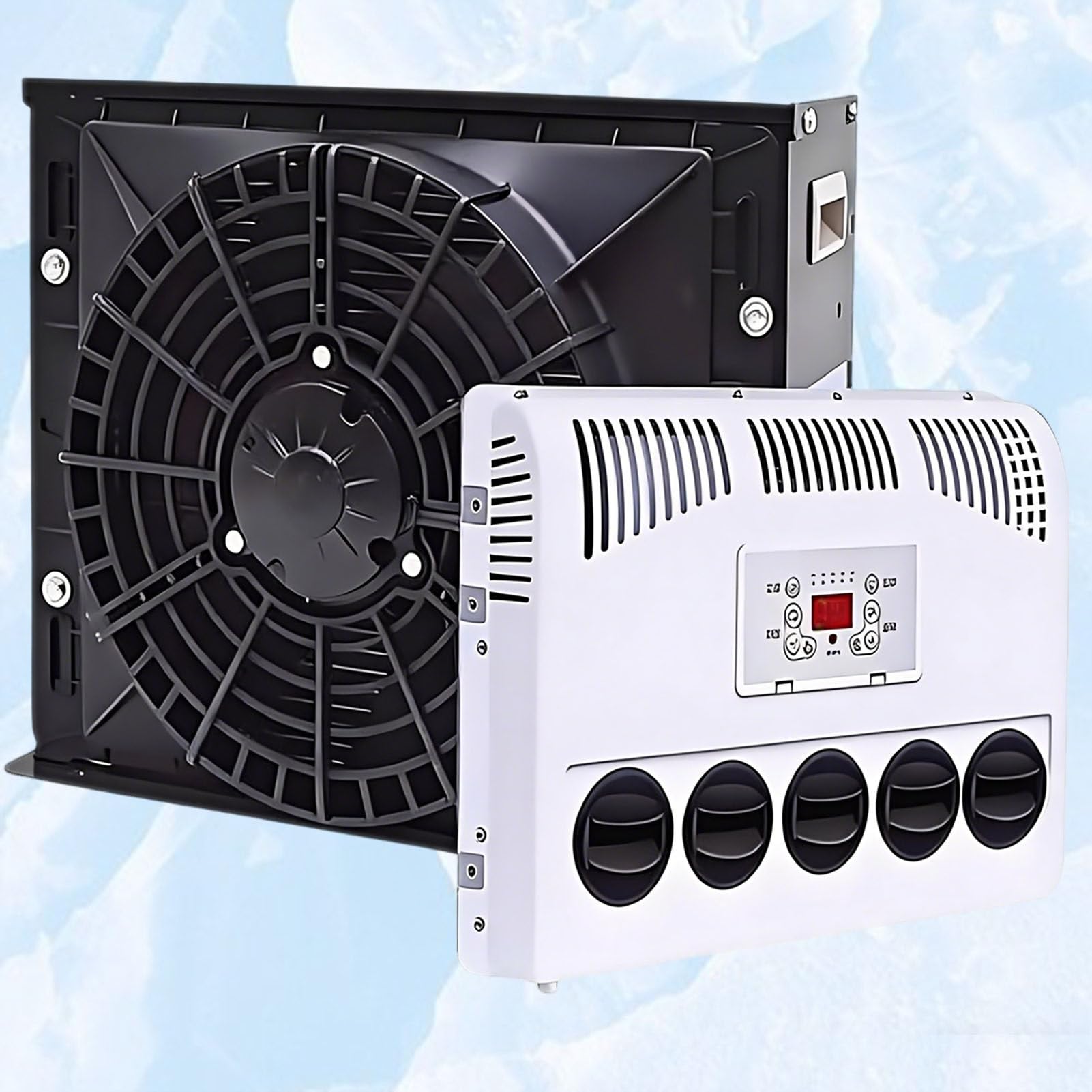 Aire Acondicionado para Camión de 12V/24V, Unidad de Ca Eléctrica Dividida de 12V/24V, Aire Acondicionado para Caravanas, Autocaravanas, Autobuses, Caravanas, Furgonetas Black-12V