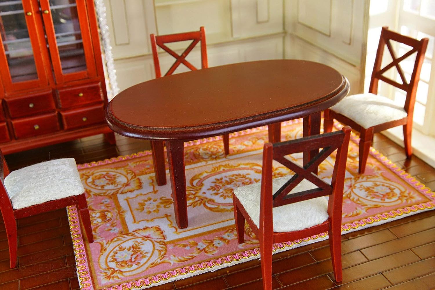 Dollhouse 1/12 Dining Room Dining Table & Chair Set Mahogany Real Wood Exquisite Miniature YZBCGB