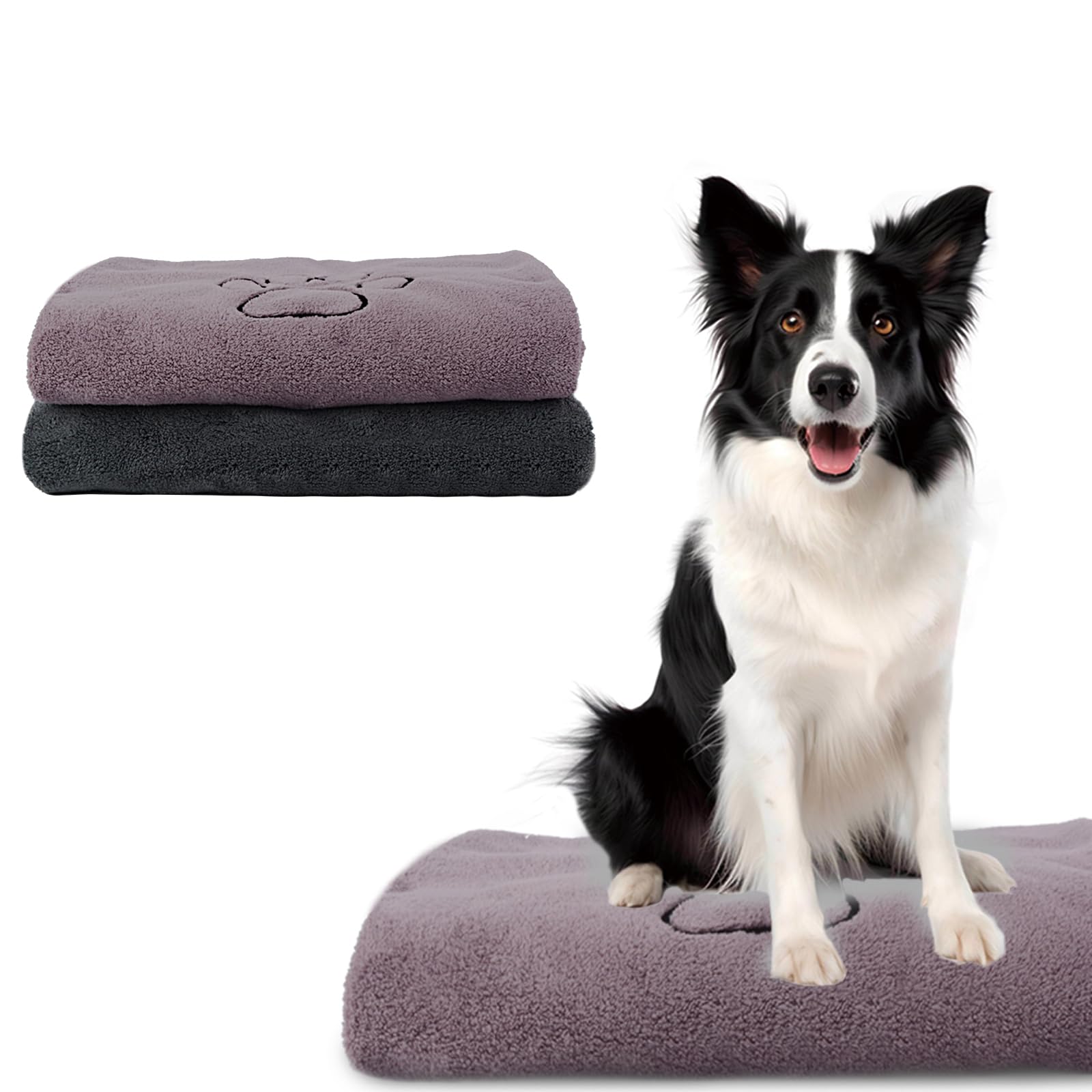 KinHwaSuper Absorbent Pet Towel Microfibre Dog Bath Towel for Dogs and Cats 76 cm x 127 cm (Grey + Purple)