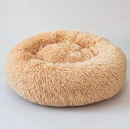 Mollismoons Furry Calming Round Bed for Dogs, Puppy (Gold)