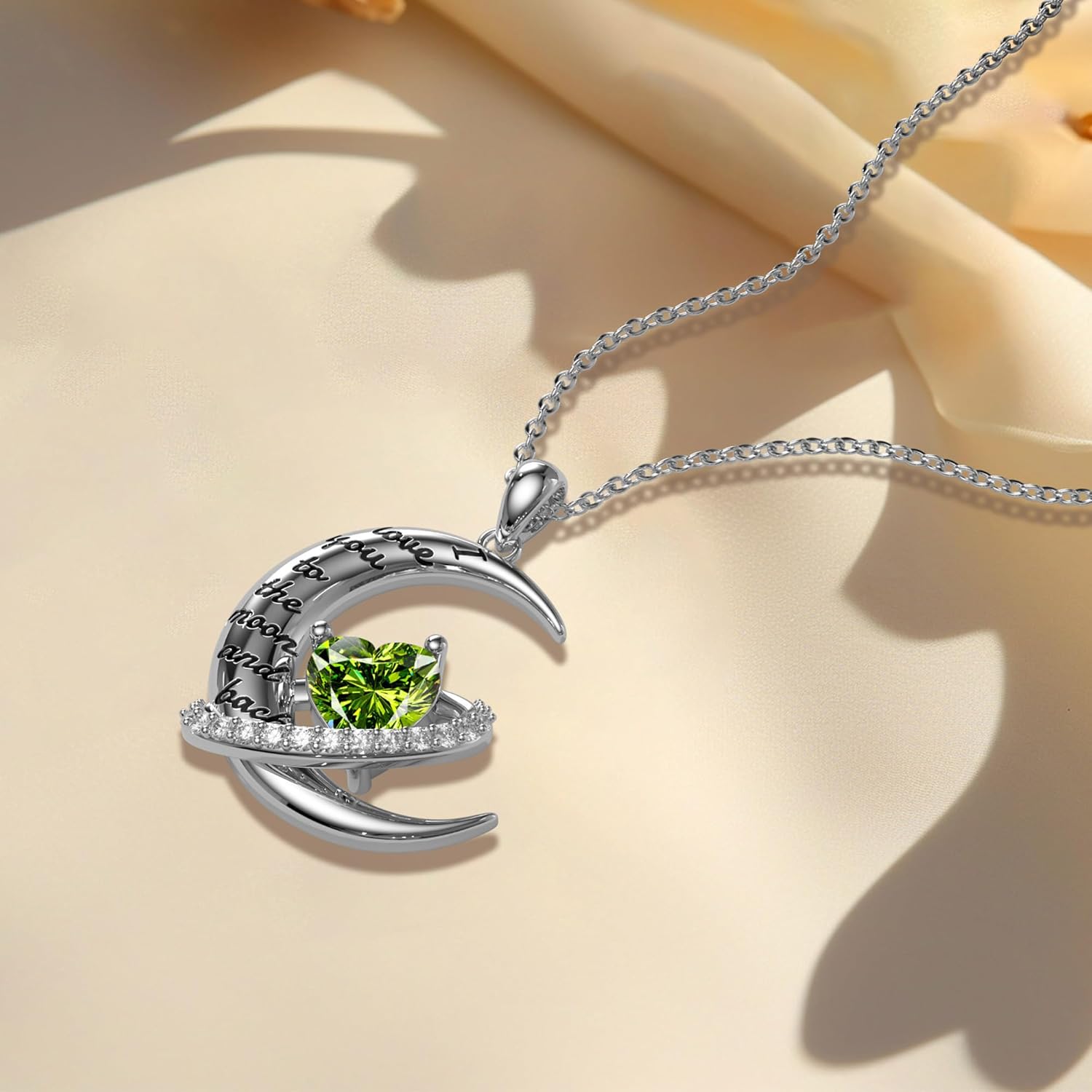 Distance Valentine's Day Gift I Love You to The Moon and Back Necklace for Women, S925 Sterling Silver Forever Love Heart Birthstone Necklace, Anniversary Birthday Jewelry Gifts for Her Wife Lover - Image 4