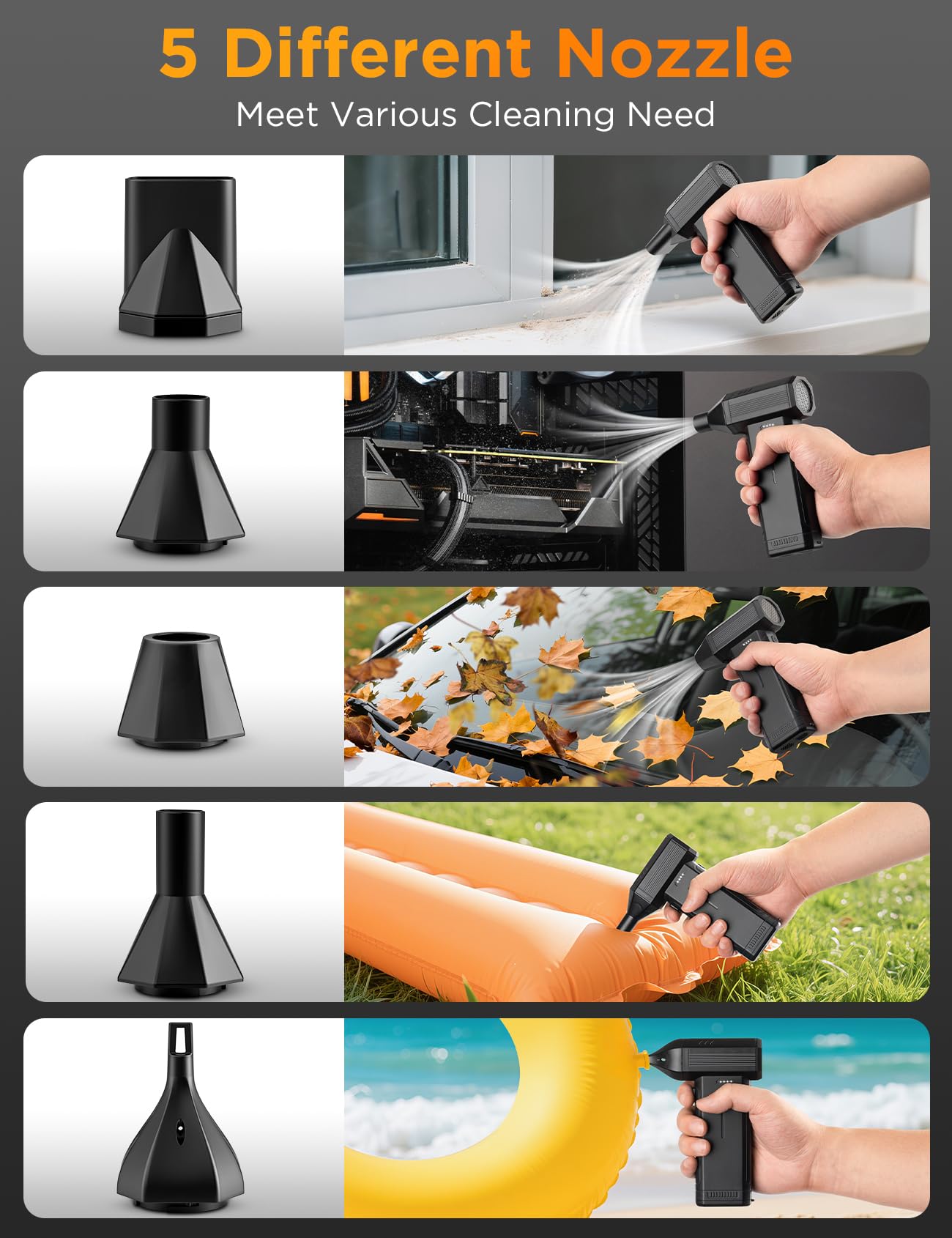 Soplador de Aire Potente con Luz LED, 6000 mAh 3 Velocidades 150000 RPM Soplador de Aire Comprimido Limpieza PC, Aire Comprimido Eléctrico Portátil Air Duster para Laptop, Coches, Sofás