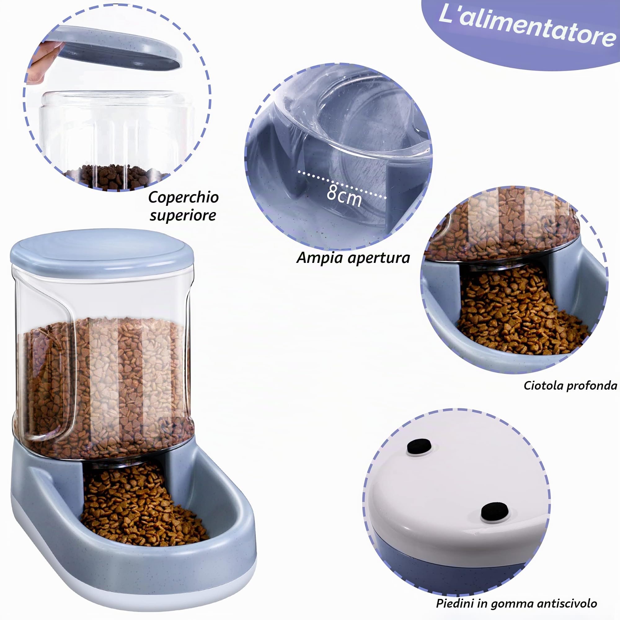 Lucky-M Set automatico di alimentazione e abbeveratoio per animali domestici, alimentatore e erogatore di acqua per cani e gatti, 3,8 l