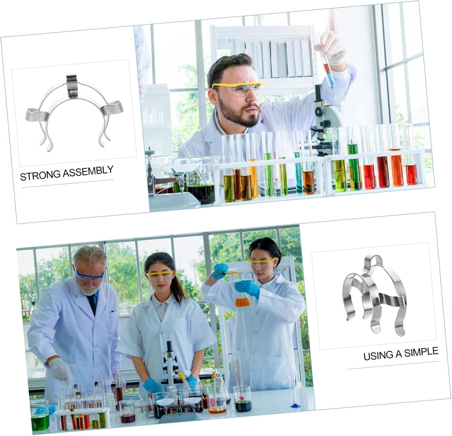 Stainless Steel Lab Clamps 4Pcs Sheet Interface Clamp for Glassware Chemistry Equipment Strong Taper Secure Connection