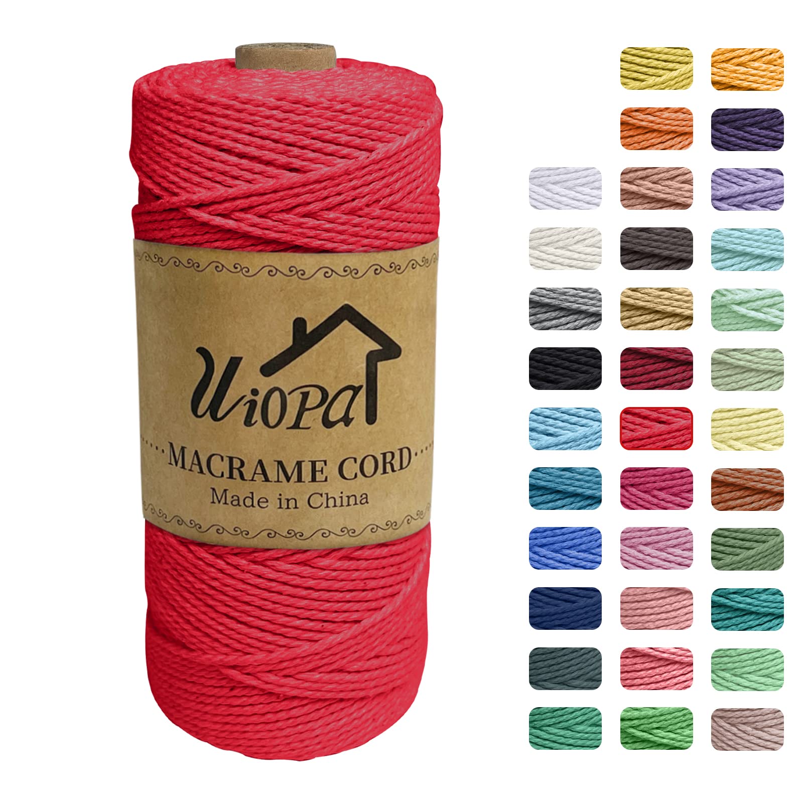 Uiopa Red Macrame Cord 2Mm X 200M, 3-Strand Twisted Natural Cotton String, Macrame Cotton Rope Colou String For Wall Hanging Plant Hanger Boho Home Decor Craft Projects
