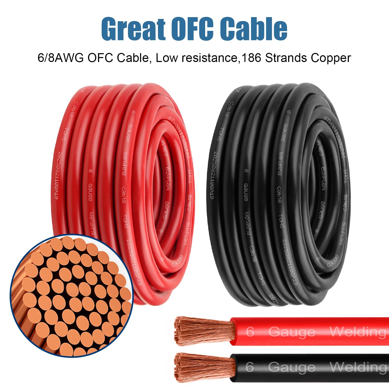 Câble d'alimentation de batterie 6 AWG – Rouge 1,5 m + 1,5 m noir – Câble de soudure flexible de calibre 6 – Fil de cuivre OFC avec cosses et tube thermorétractable pour automobile, batterie, onduleur